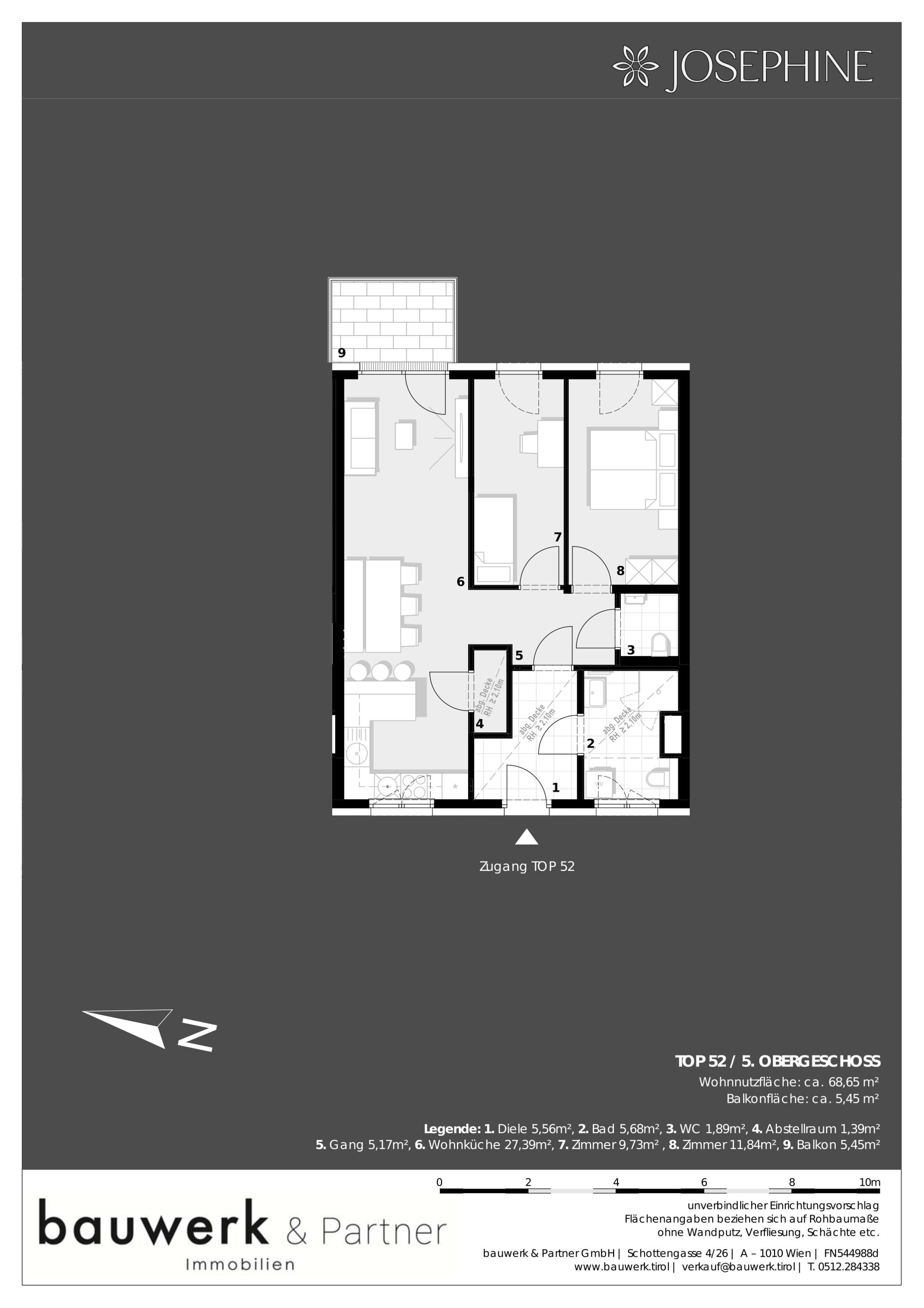Grundriss 52 — Josephine — 3 Zimmer — 68,7 m² — 5th floor