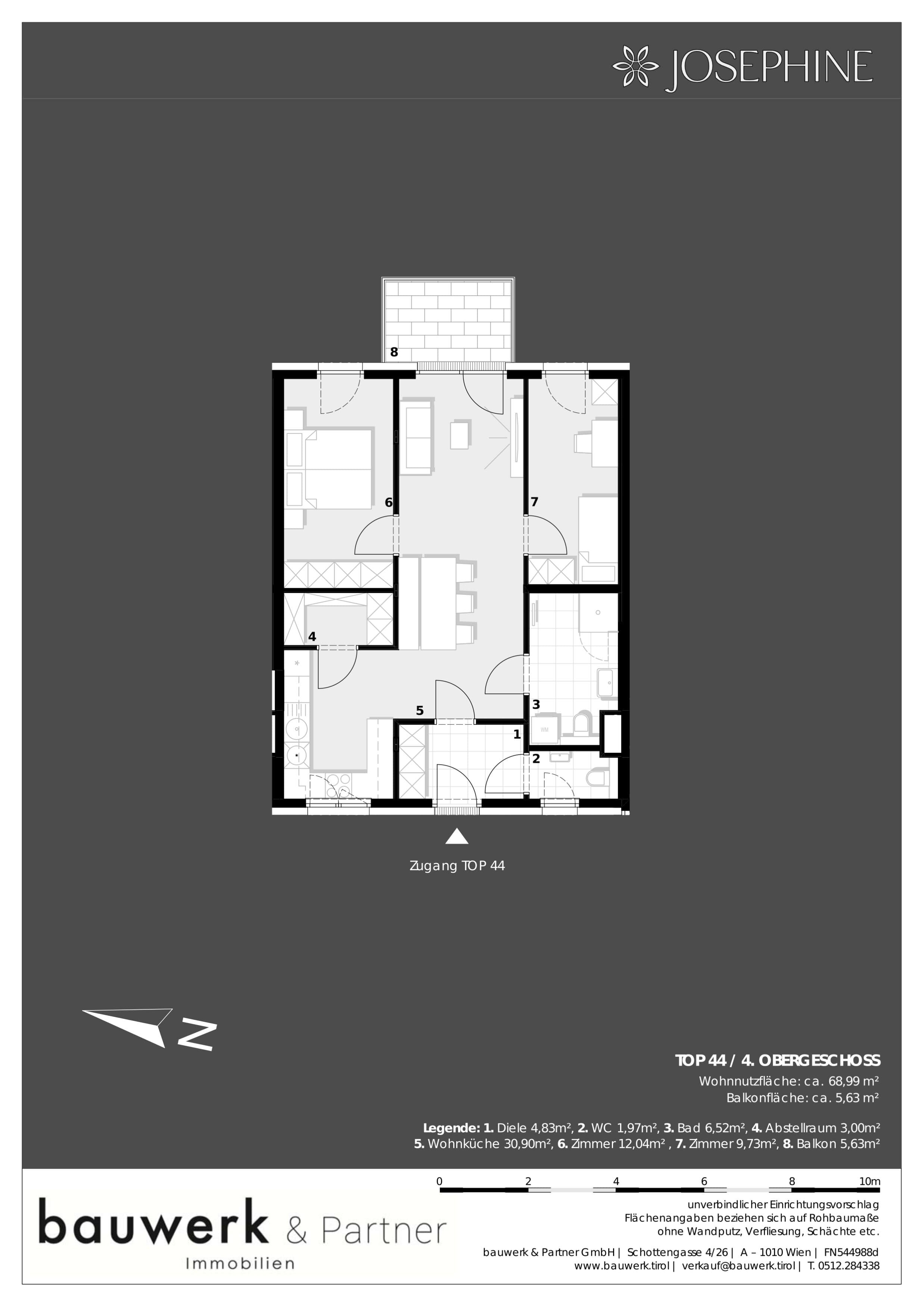 Grundriss 44 — Josephine — 3 Zimmer — 69 m² — 4th floor