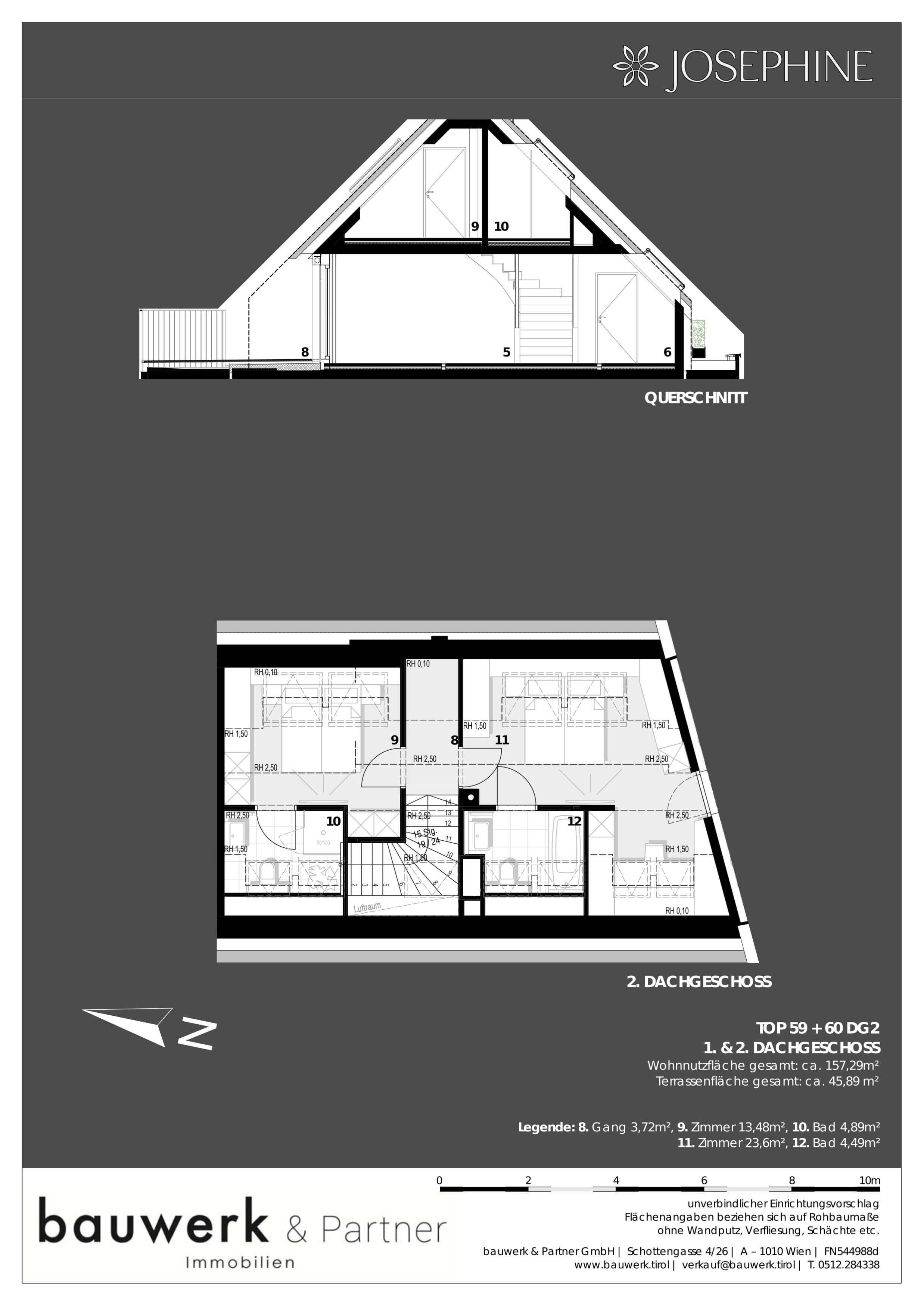 Grundriss 59/60 — Josephine — 4 Zimmer — 157,3 m² — 1st attic floor — Grundriss 2/2