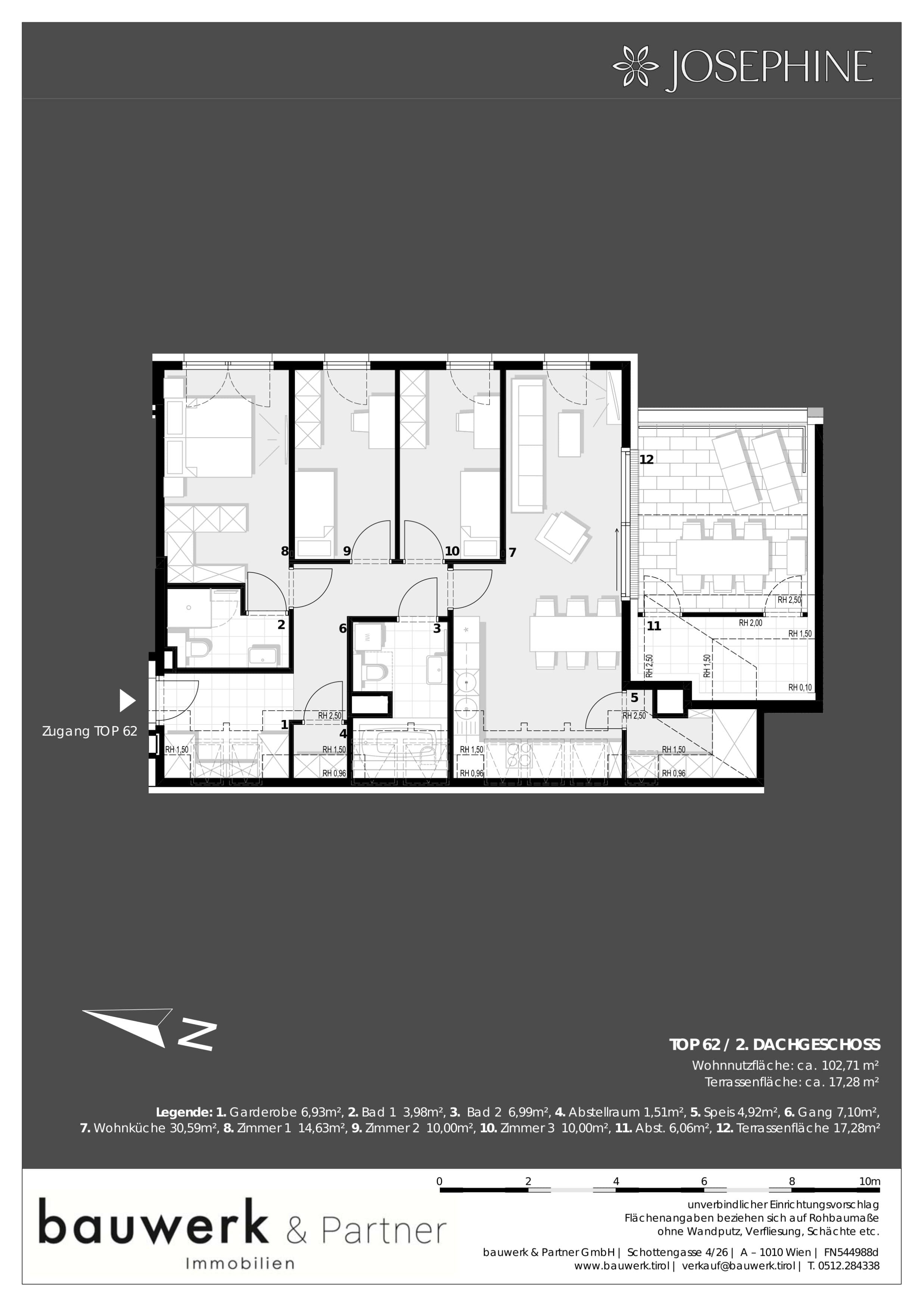 Grundriss 62 — Josephine — 4 Zimmer — 111,9 m² — 1st attic floor / 2nd attic floor — Mehr Details unter https://www.ehl.at/objekt/74309