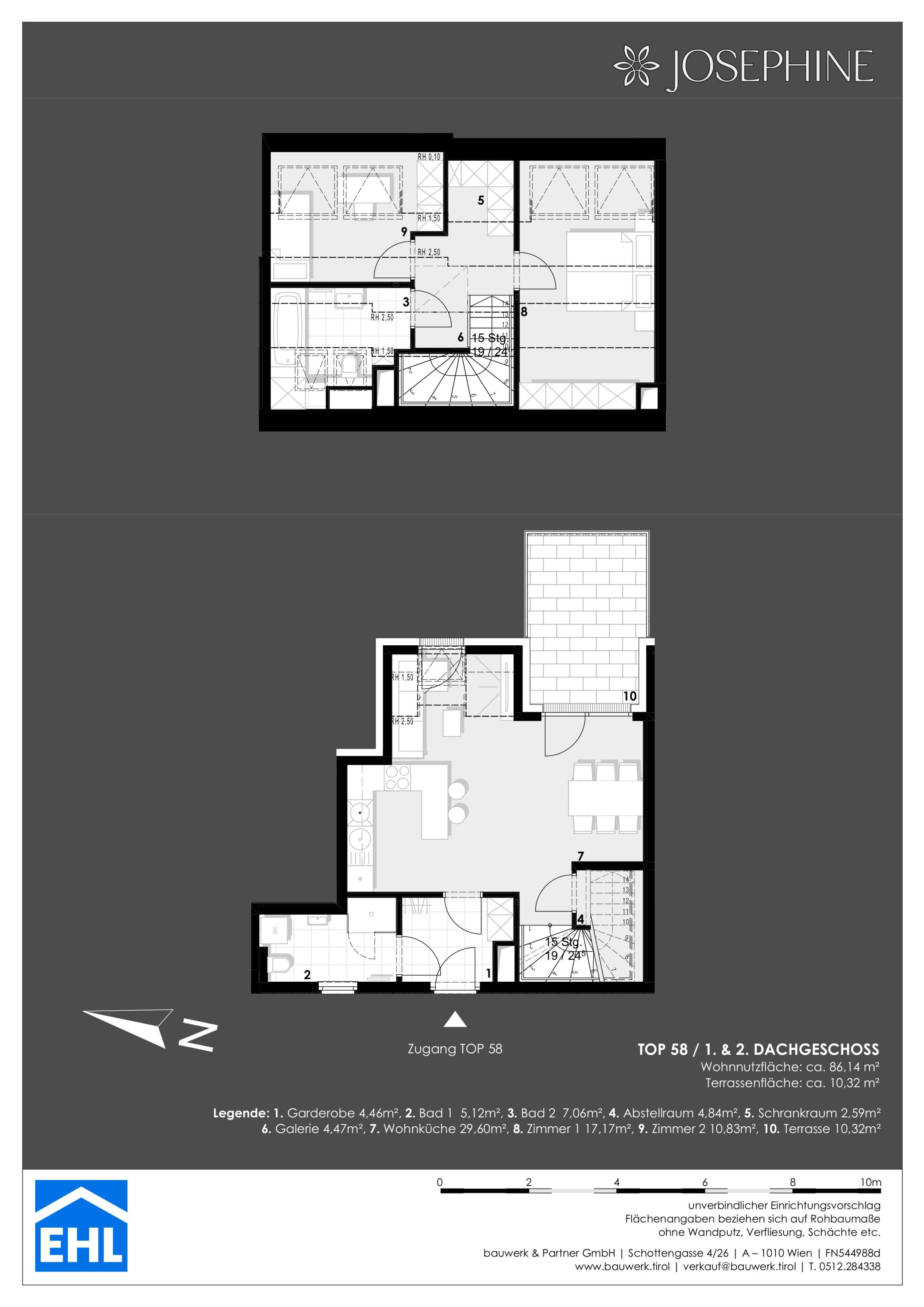 Grundriss 58 — Josephine — 3 Zimmer — 85,2 m² — 1st attic floor