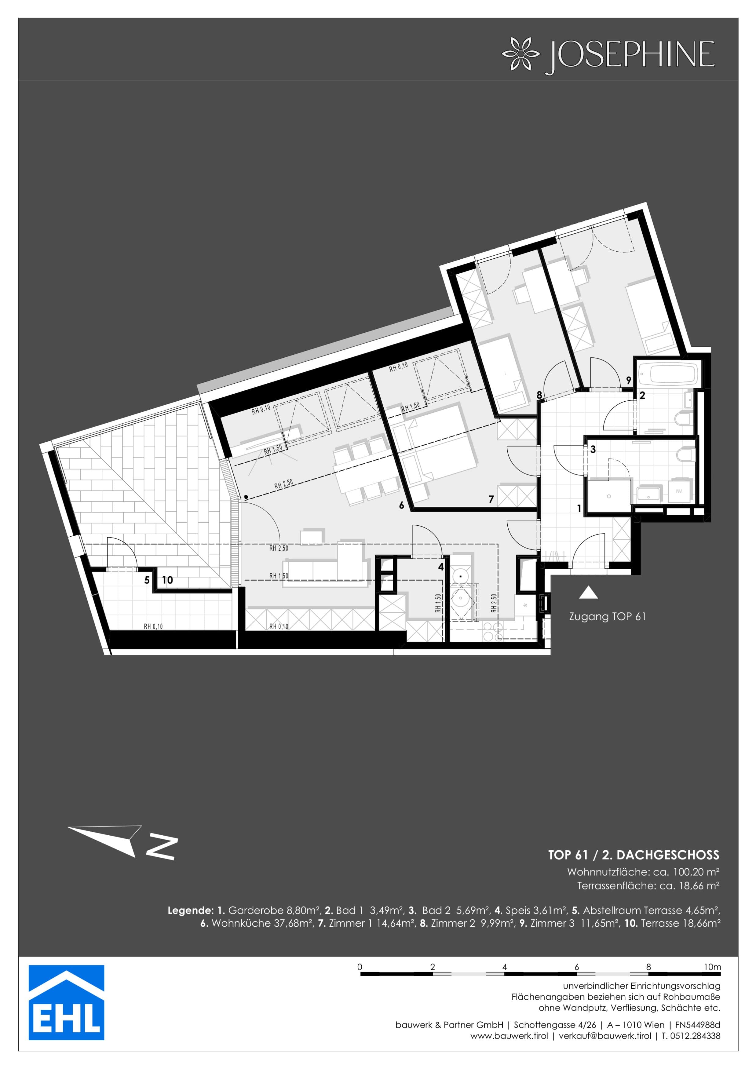 Grundriss 61 — Josephine — 4 Zimmer — 100,2 m² — 1st attic floor / 2nd attic floor — Grundriss 2/2