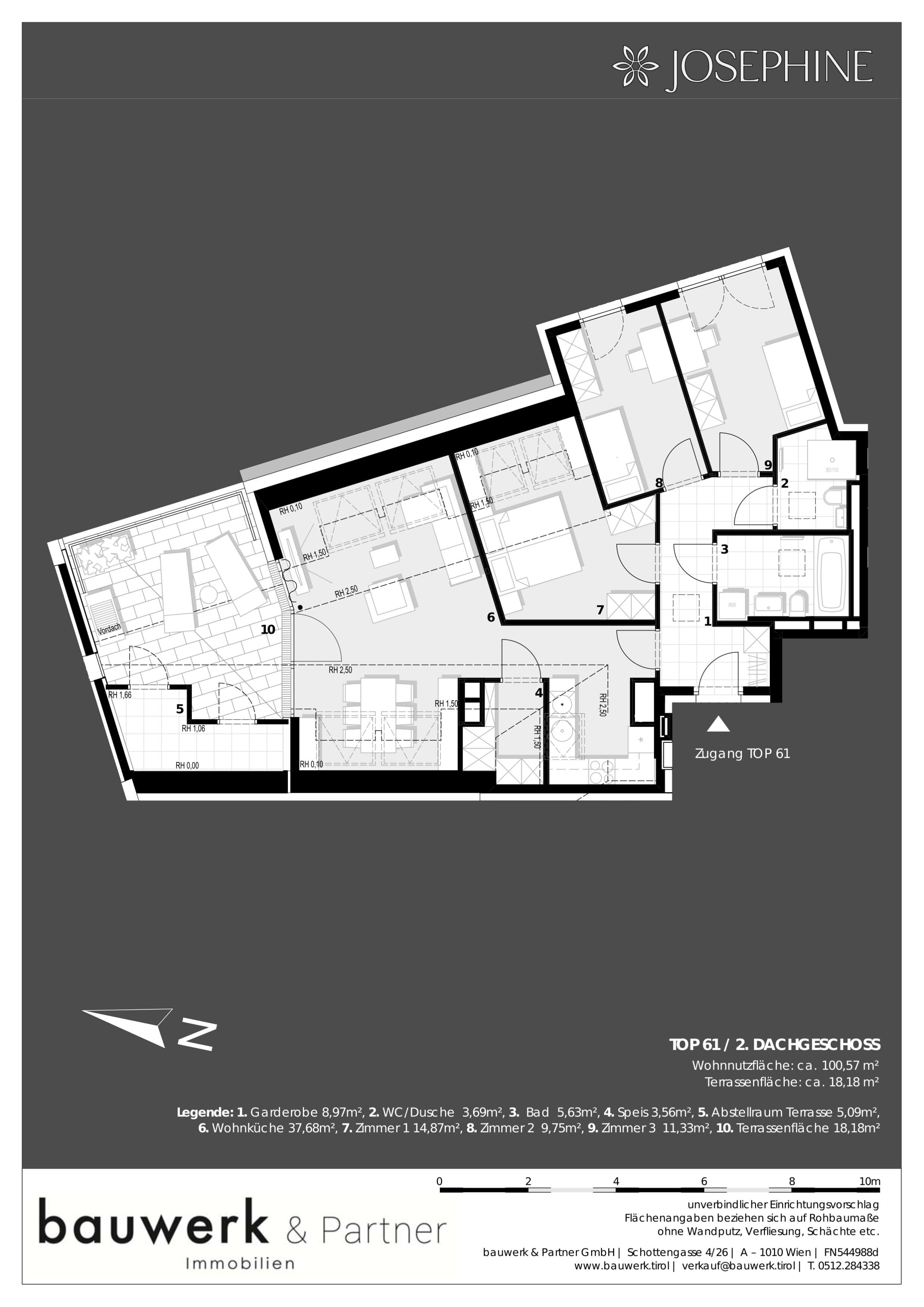 Grundriss 61 — Josephine — 4 Zimmer — 100,2 m² — 1st attic floor / 2nd attic floor — Grundriss 1/2