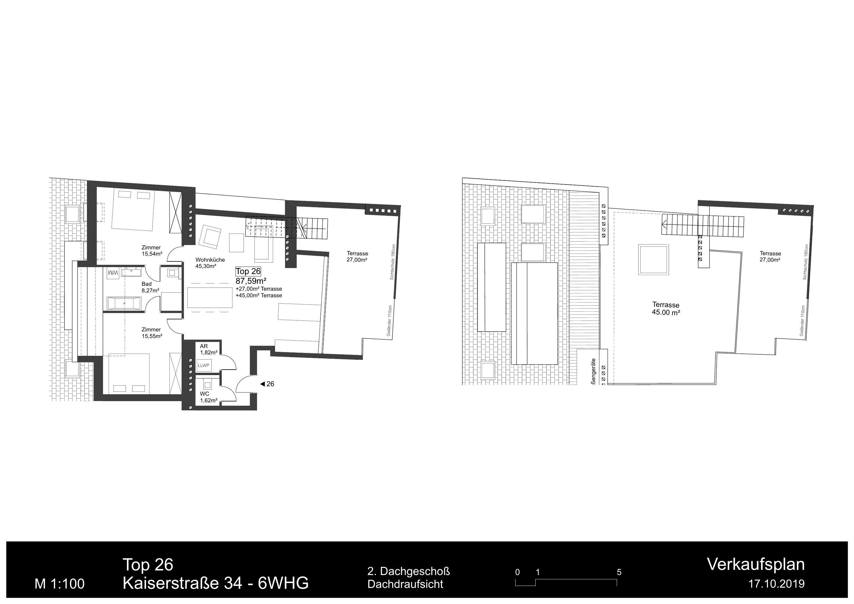 Grundriss Top 26 — Kaiserstraße 34 — 3 Zimmer — 87,6 m² — 2nd attic floor