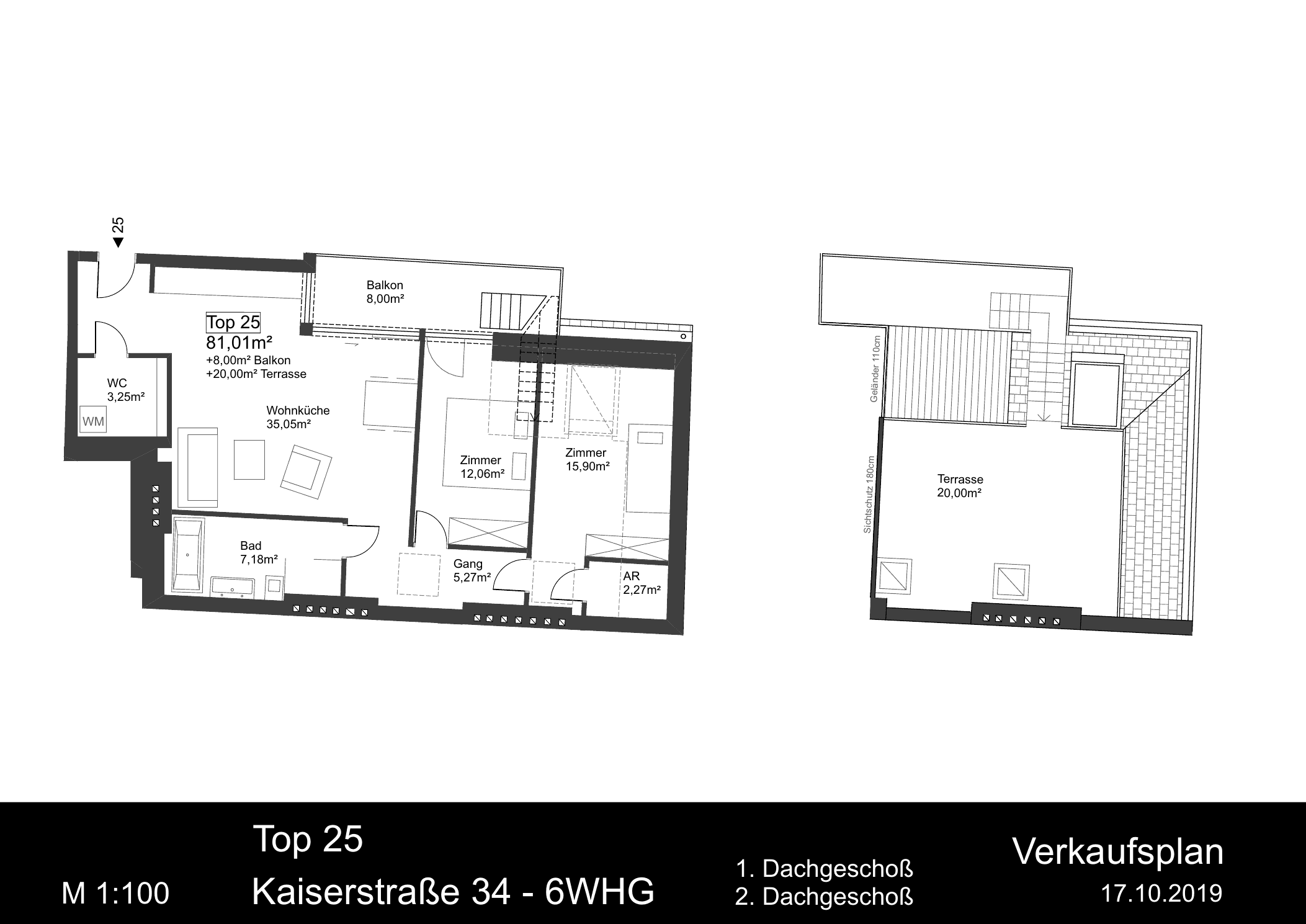 Grundriss Top 25 — Kaiserstraße 34 — 3 Zimmer — 81 m² — 1st attic floor