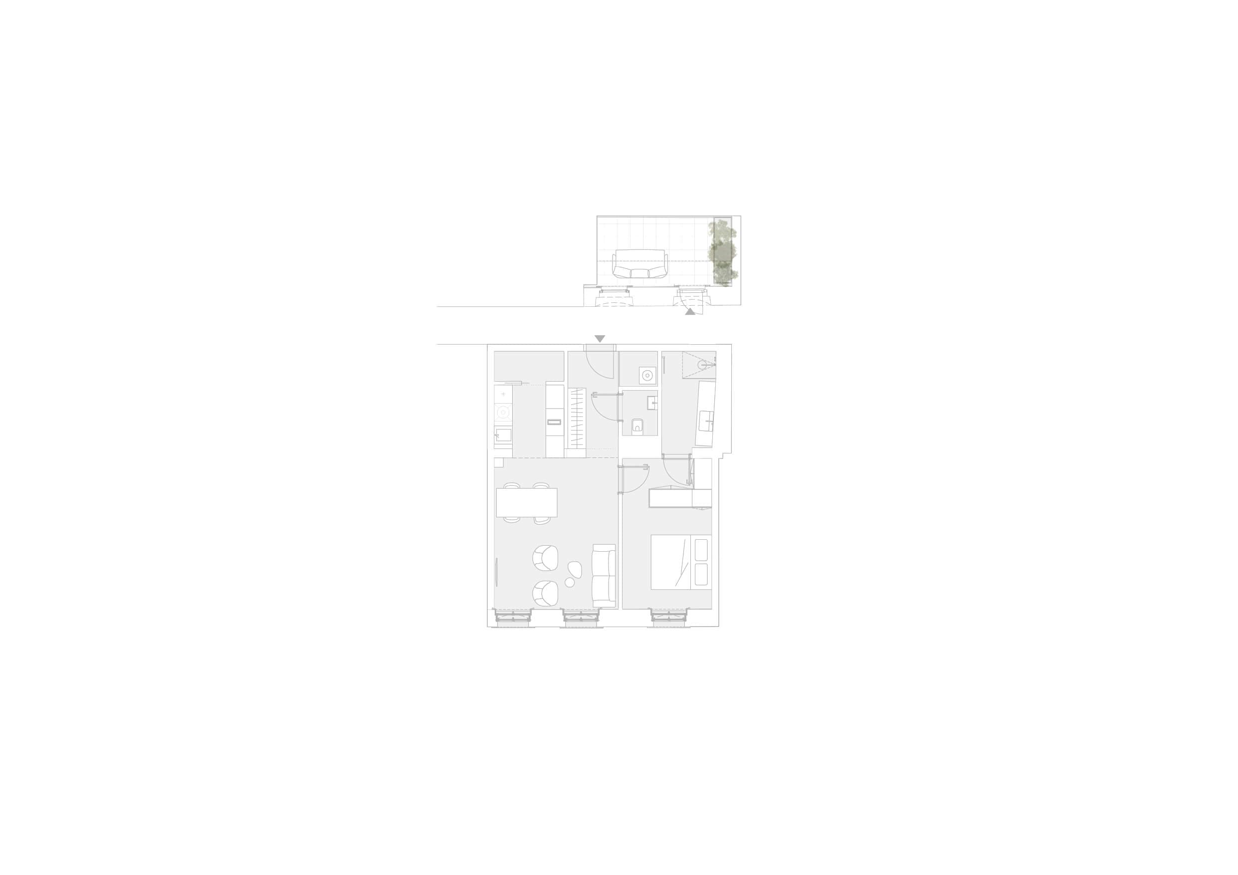 Grundriss Top 8 — Ruban — Kaiserstraße 52 — 2 Zimmer — 57,5 m² — 2nd floor