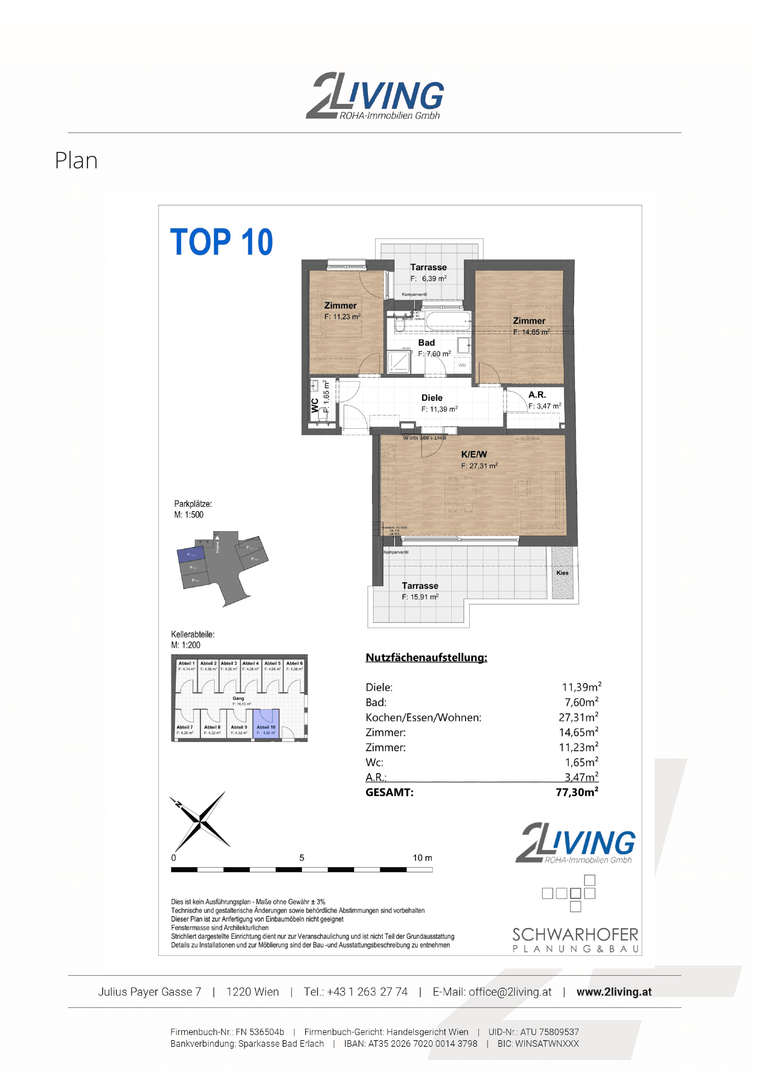 Grundriss TOP 10 — Kaiserwasser Living — 3 Zimmer — 78,1 m² — 1st attic floor — Wohnfläche 78,06 m2 | Balkon 21,8 m2 — Grundriss 2/2