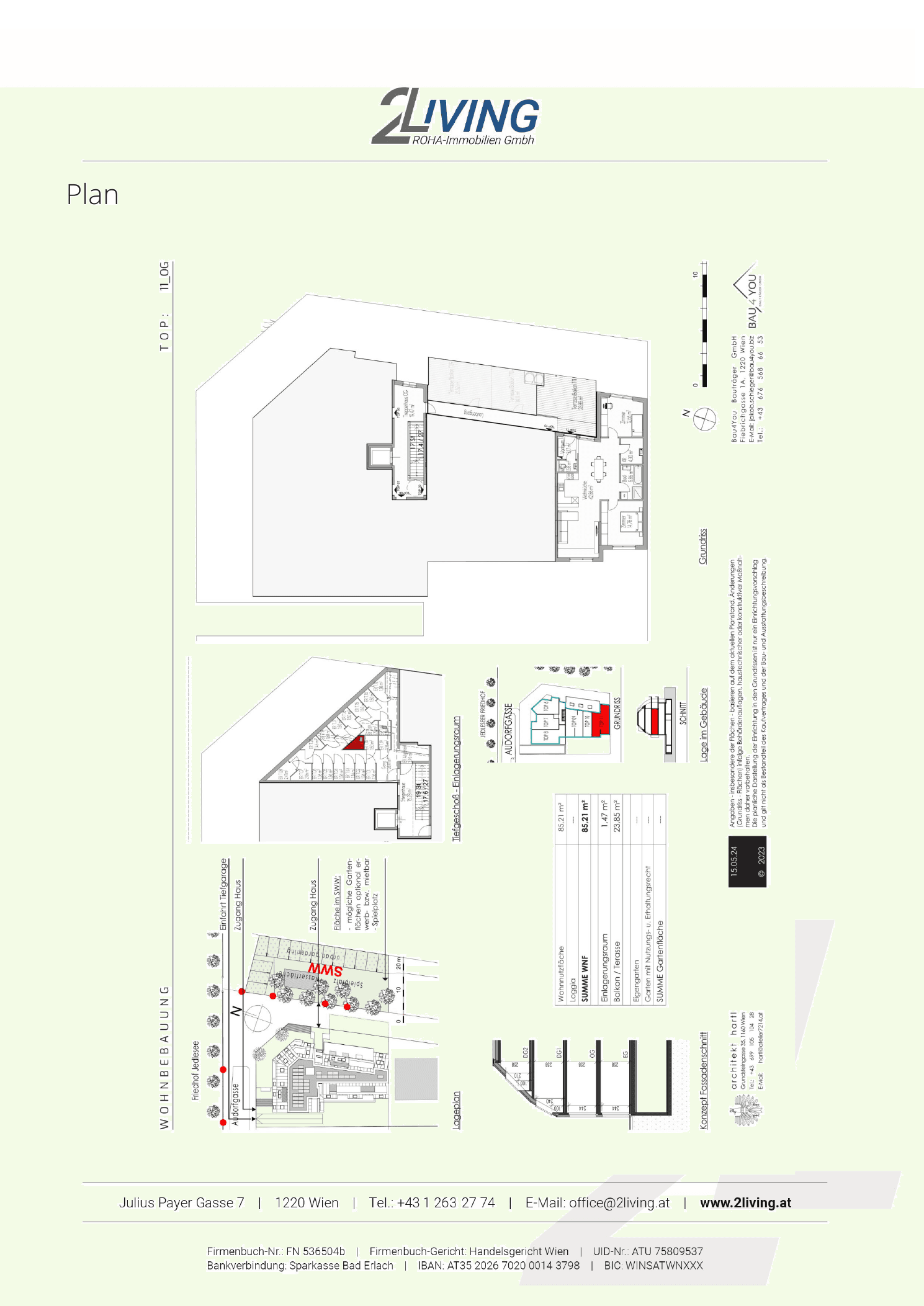 Grundriss TOP 10 — Kaiserwasser Living — 3 Zimmer — 78,1 m² — 1st attic floor — Wohnfläche 78,06 m2 | Balkon 21,8 m2 — Grundriss 1/2