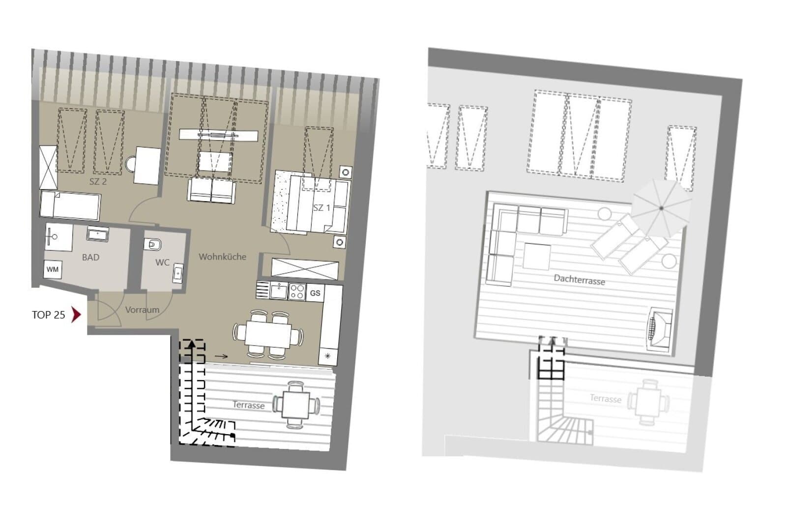 Grundriss Top 25 — Kalvarienberggasse 42 — 3 Zimmer — 66 m² — 2nd attic floor
