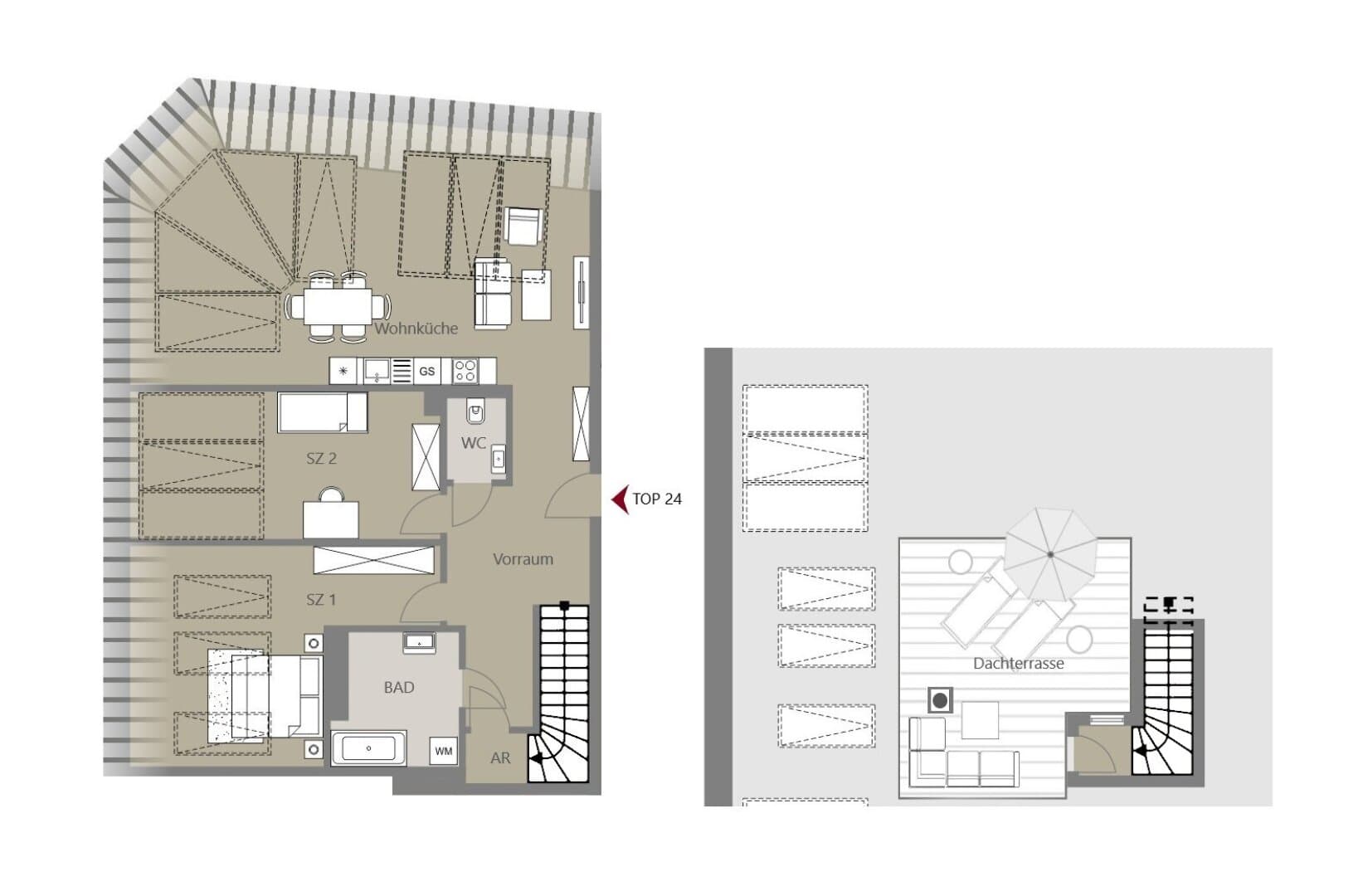 Grundriss Top 24 — Kalvarienberggasse 42 — 3 Zimmer — 106 m² — 2nd attic floor