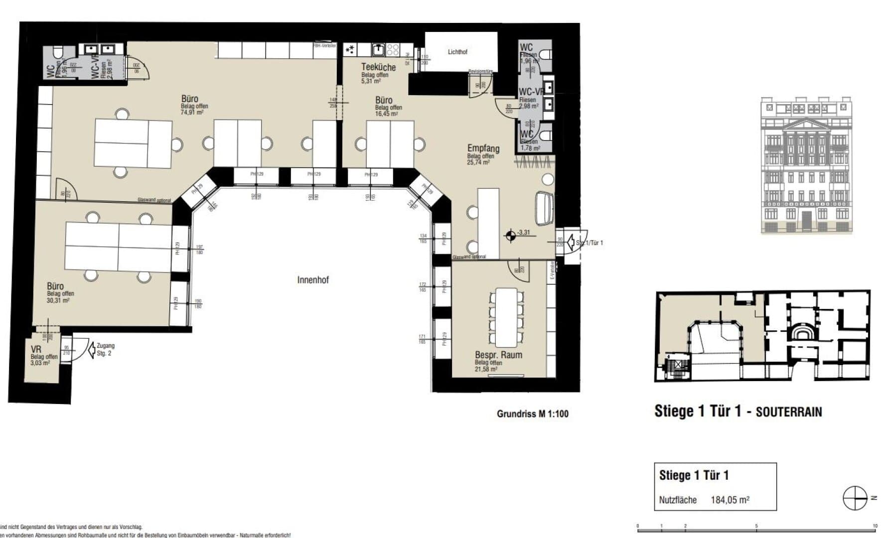 Grundriss Top 1.1 — Kandlhof – Kandlgasse 23 — 5 Zimmer — 187 m² — Basement — Innenhof