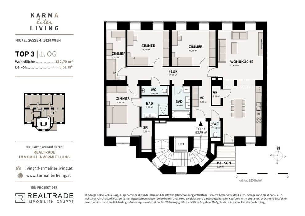 Grundriss Top 3 — KARMA (liter) Living — 5 Zimmer — 132,7 m² — 1st floor — 5,51 m² (Balkon) — Grundriss 3/3