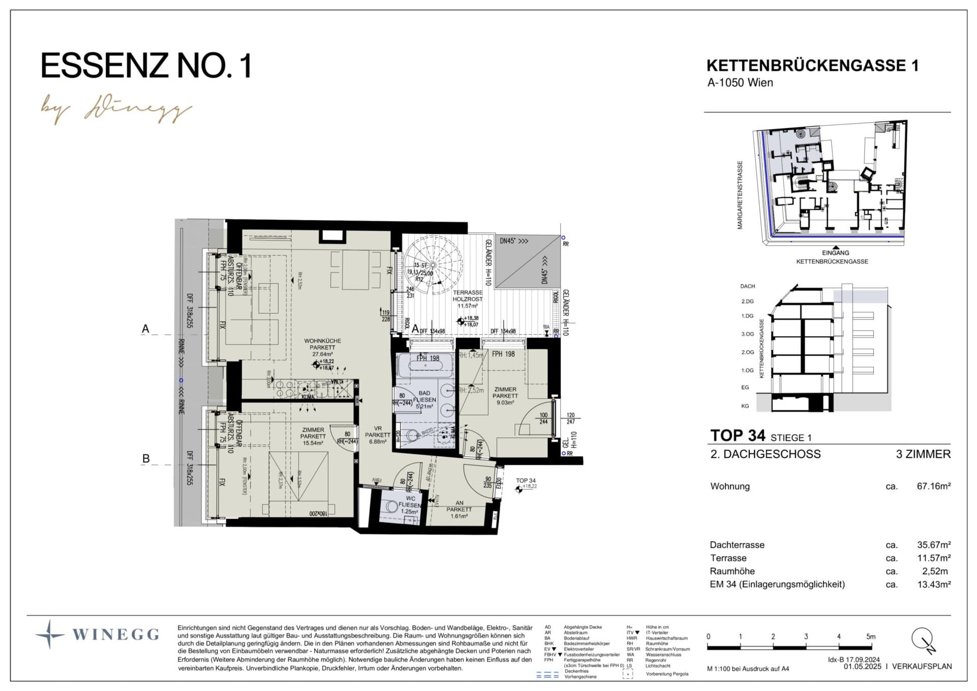 Grundriss Top 1/34 — ESSENZ No.1 — 3 Zimmer — 67,2 m² — 2nd attic floor — Süd, West — Grundriss 3/4