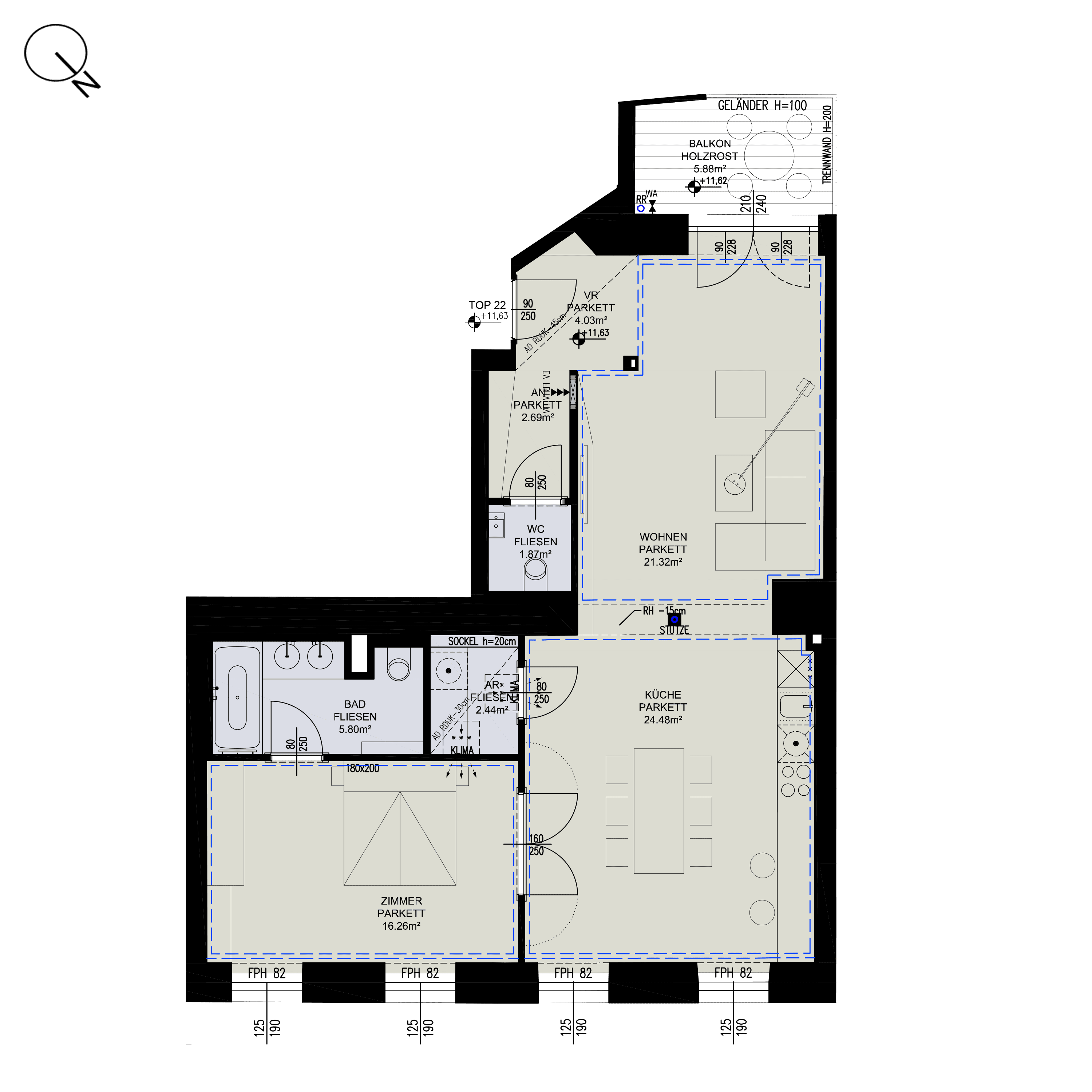 Grundriss Top 1/22 — ESSENZ No.1 — 2 Zimmer — 78,9 m² — 3rd floor — Nord, Ost — Grundriss 1/3