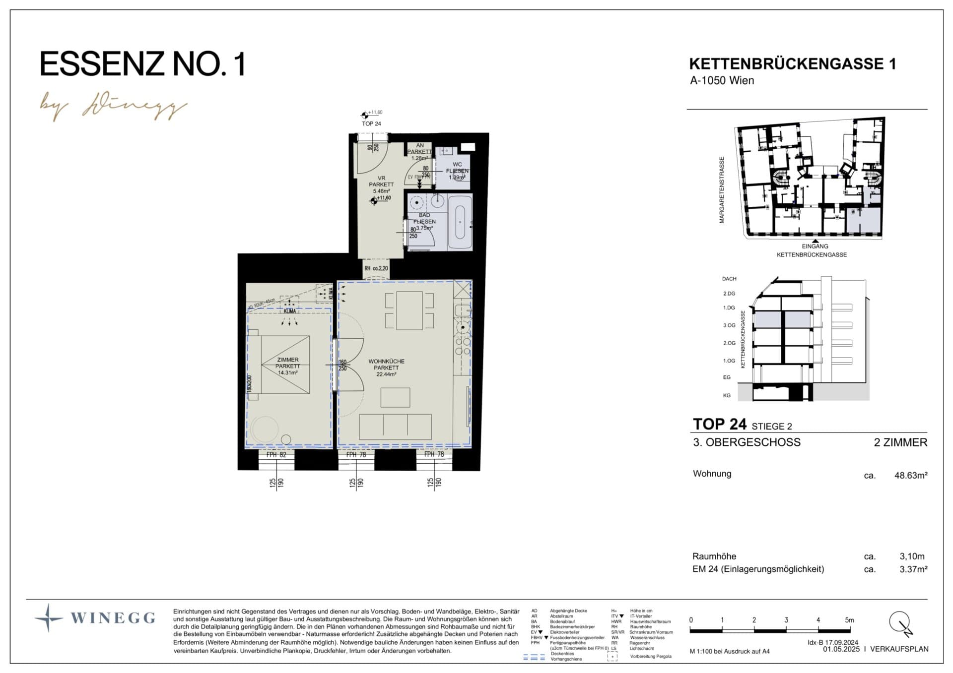 Grundriss Top 2/24 — ESSENZ No.1 — 2 Zimmer — 48,6 m² — 3rd floor — Nord, Ost — Grundriss 2/2