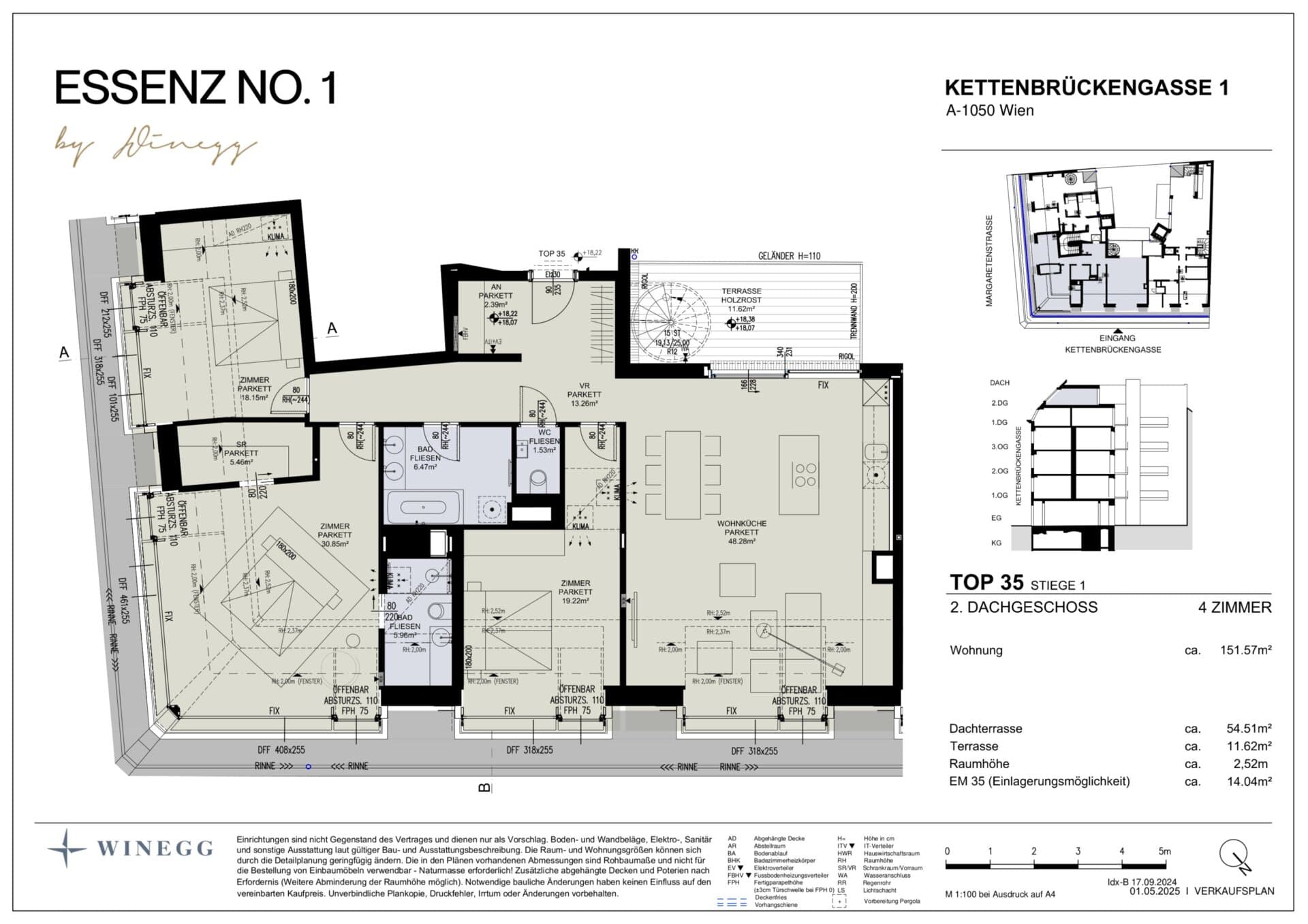 Grundriss Top 1/35 — ESSENZ No.1 — 4 Zimmer — 151,6 m² — 2nd attic floor — Süd, West — Grundriss 3/4