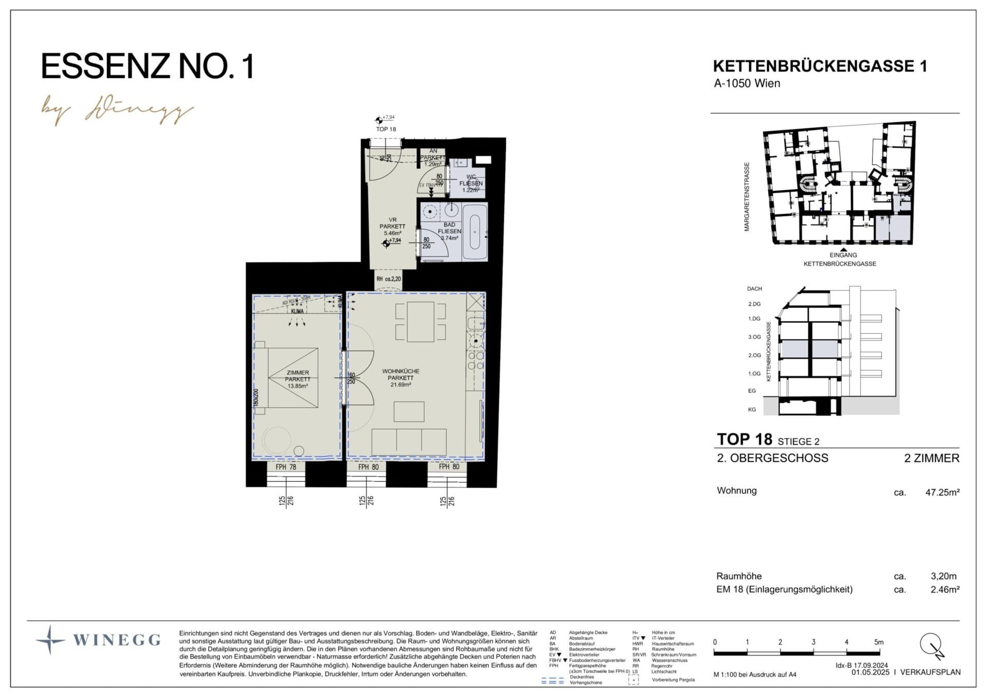 Grundriss Top 2/18 — ESSENZ No.1 — 2 Zimmer — 47,3 m² — 2nd floor — Nord, Ost — Grundriss 3/3