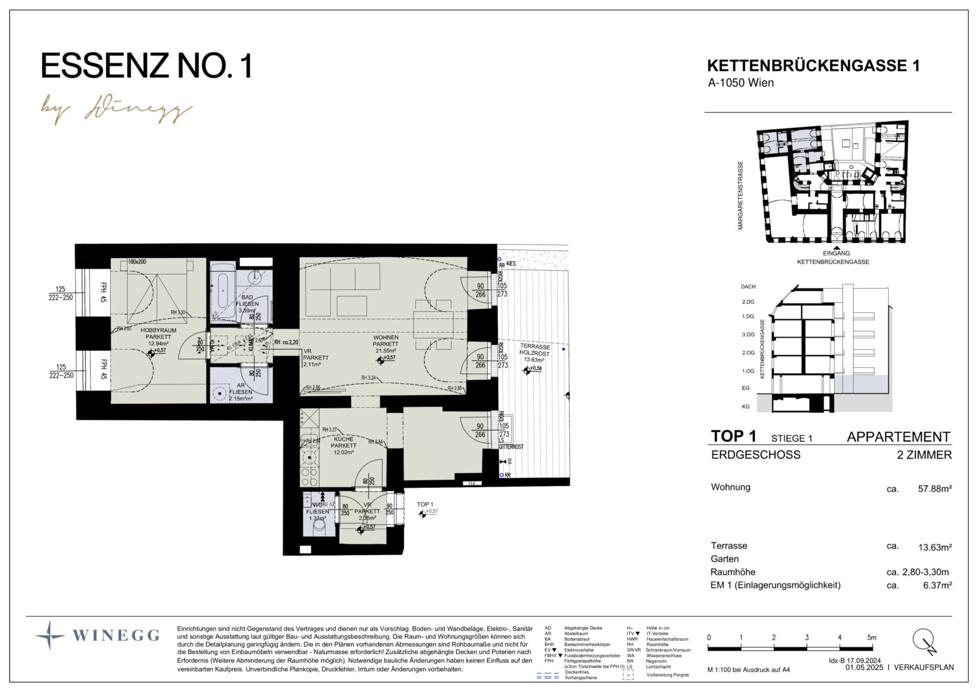 Grundriss Top 1/1 — ESSENZ No.1 — 2 Zimmer — 57,9 m² — Ground floor — West — Grundriss 3/3