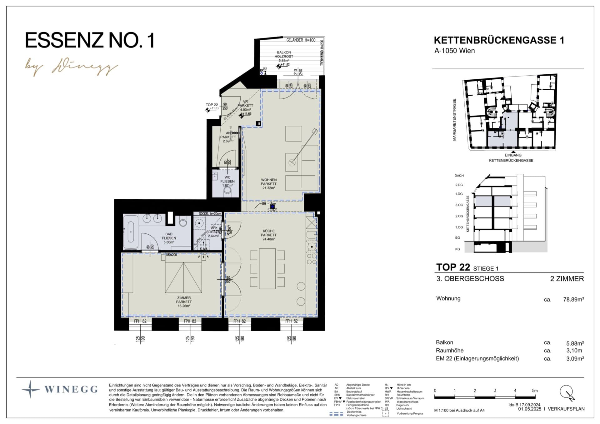 Grundriss Top 1/22 — ESSENZ No.1 — 2 Zimmer — 78,9 m² — 3rd floor — Nord, Ost — Grundriss 3/3