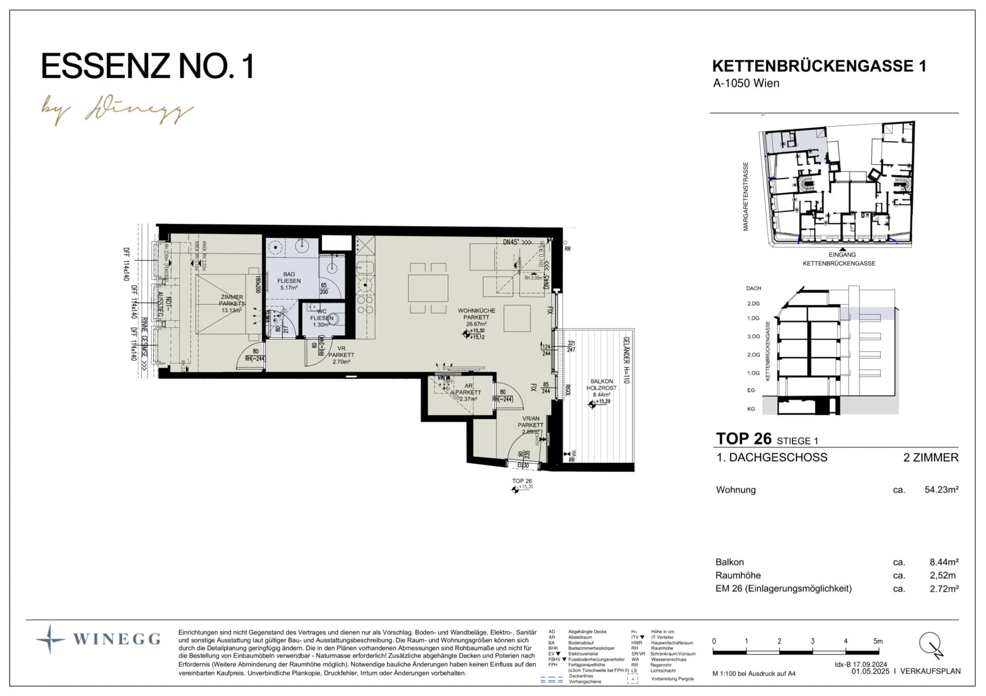 Grundriss Top 1/26 — ESSENZ No.1 — 2 Zimmer — 54,2 m² — 1st attic floor — West — Grundriss 3/3