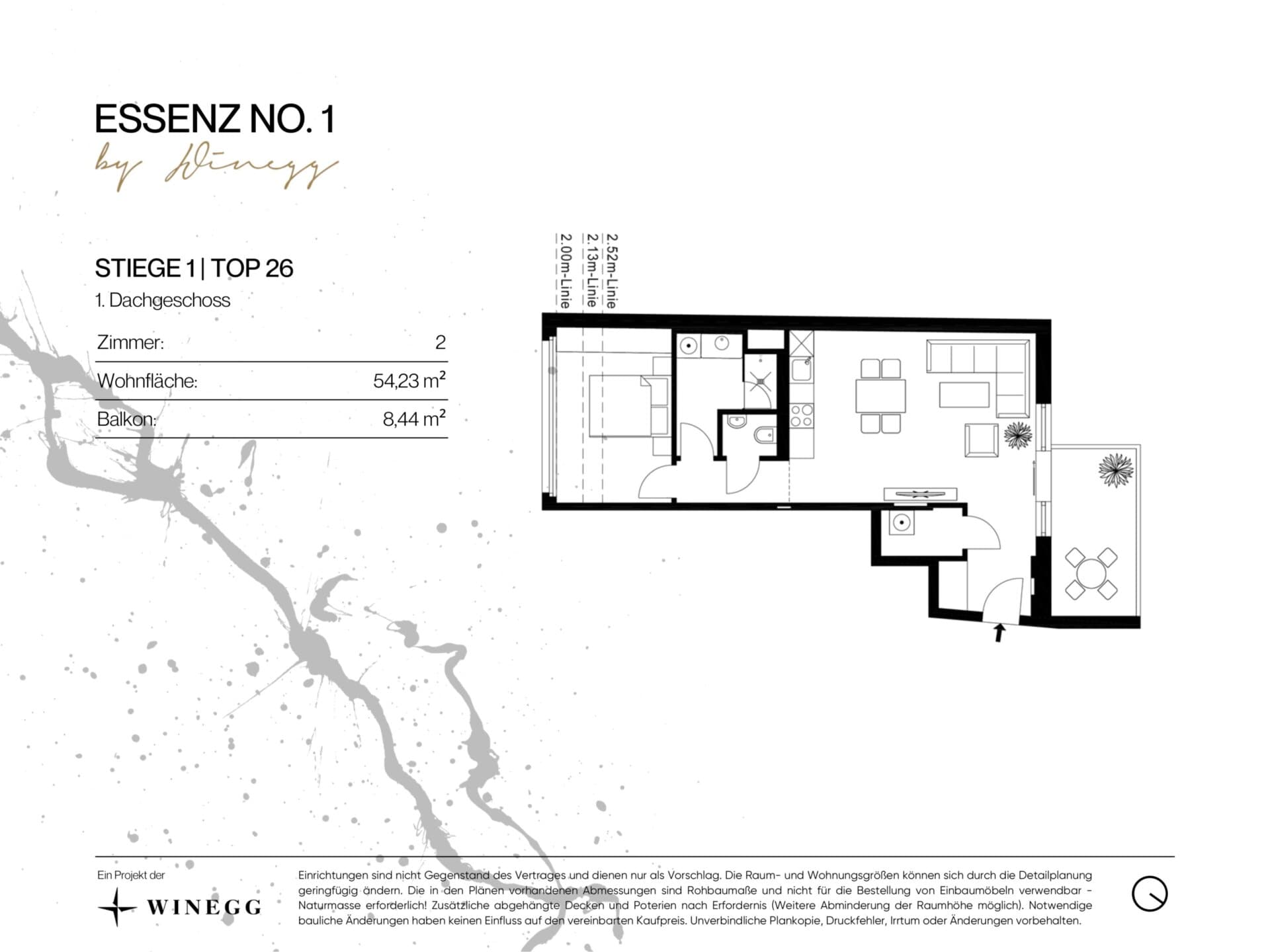 Grundriss Top 1/26 — ESSENZ No.1 — 2 Zimmer — 54,2 m² — 1st attic floor — West — Grundriss 2/3
