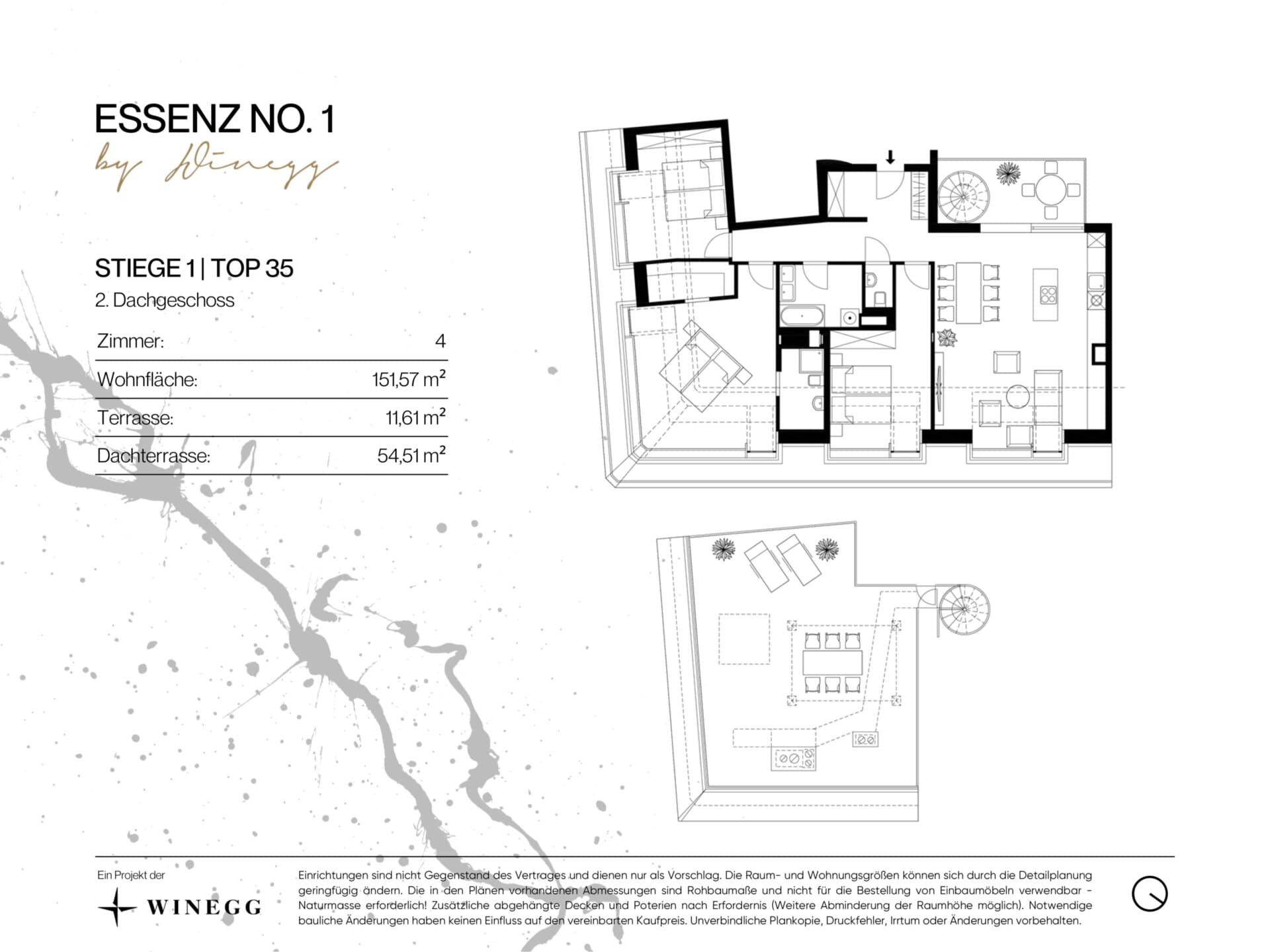 Grundriss Top 1/35 — ESSENZ No.1 — 4 Zimmer — 151,6 m² — 2nd attic floor — Süd, West — Grundriss 2/4
