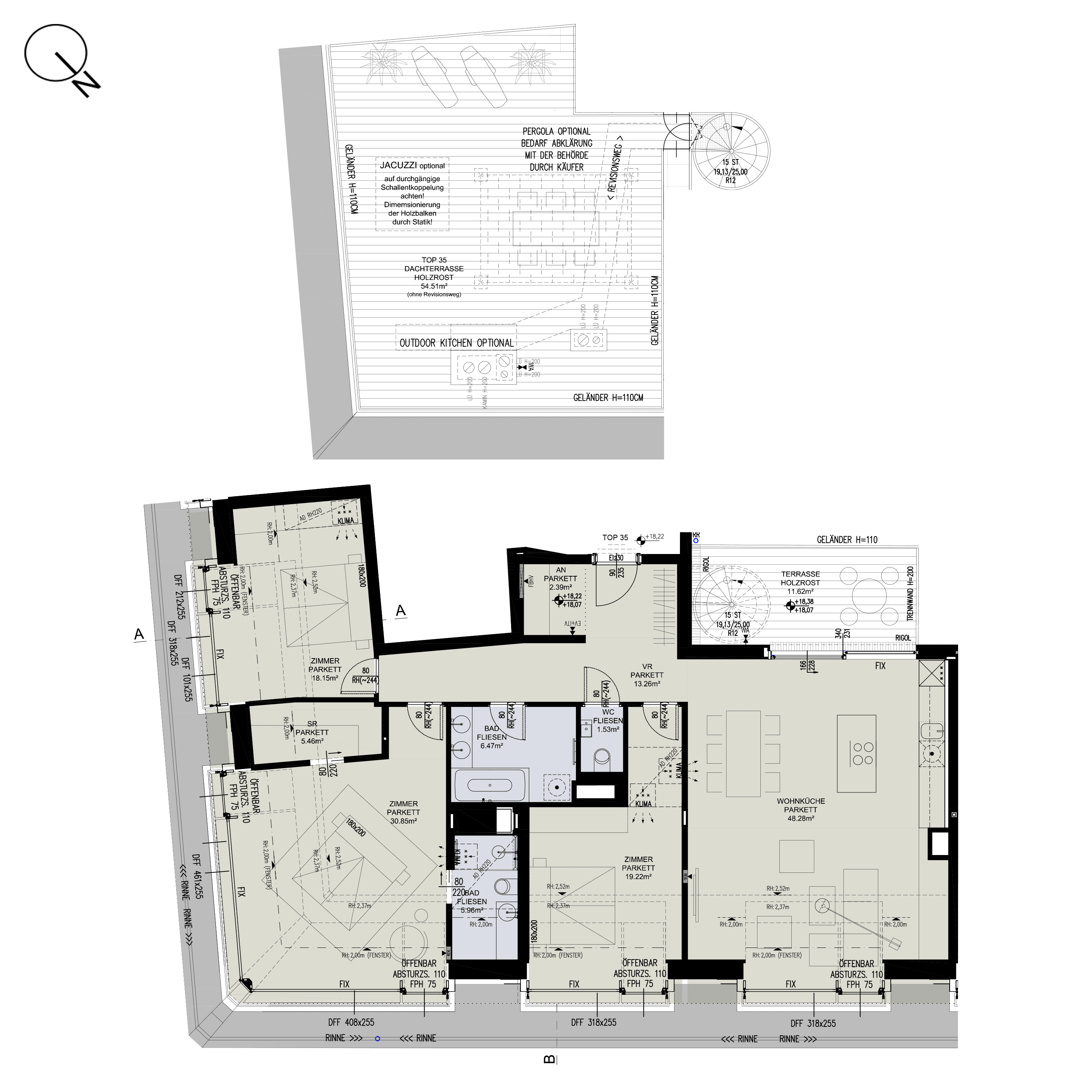 Grundriss Top 1/35 — ESSENZ No.1 — 4 Zimmer — 151,6 m² — 2nd attic floor — Süd, West — Grundriss 1/4