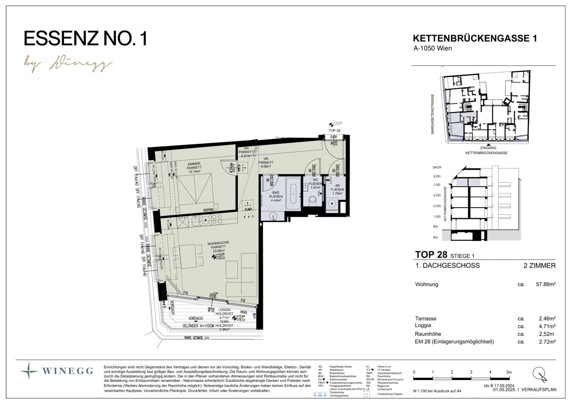 Grundriss Top 1/28 — ESSENZ No.1 — 2 Zimmer — 57,9 m² — 1st attic floor — Nord, Ost — Grundriss 3/3