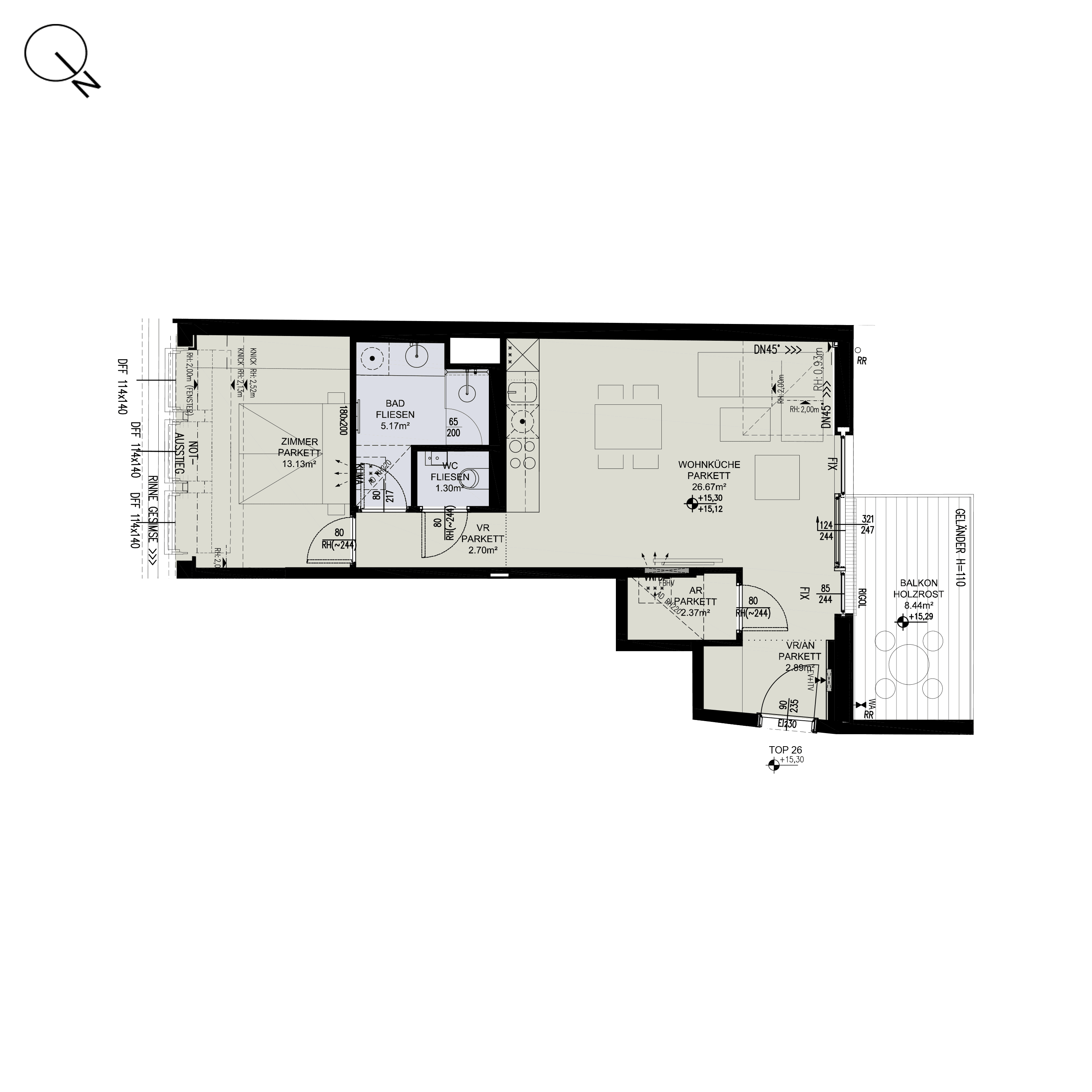 Grundriss Top 1/26 — ESSENZ No.1 — 2 Zimmer — 54,2 m² — 1st attic floor — West — Grundriss 1/3