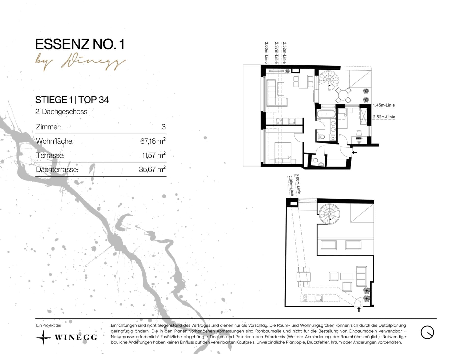 Grundriss Top 1/34 — ESSENZ No.1 — 3 Zimmer — 67,2 m² — 2nd attic floor — Süd, West — Grundriss 2/4