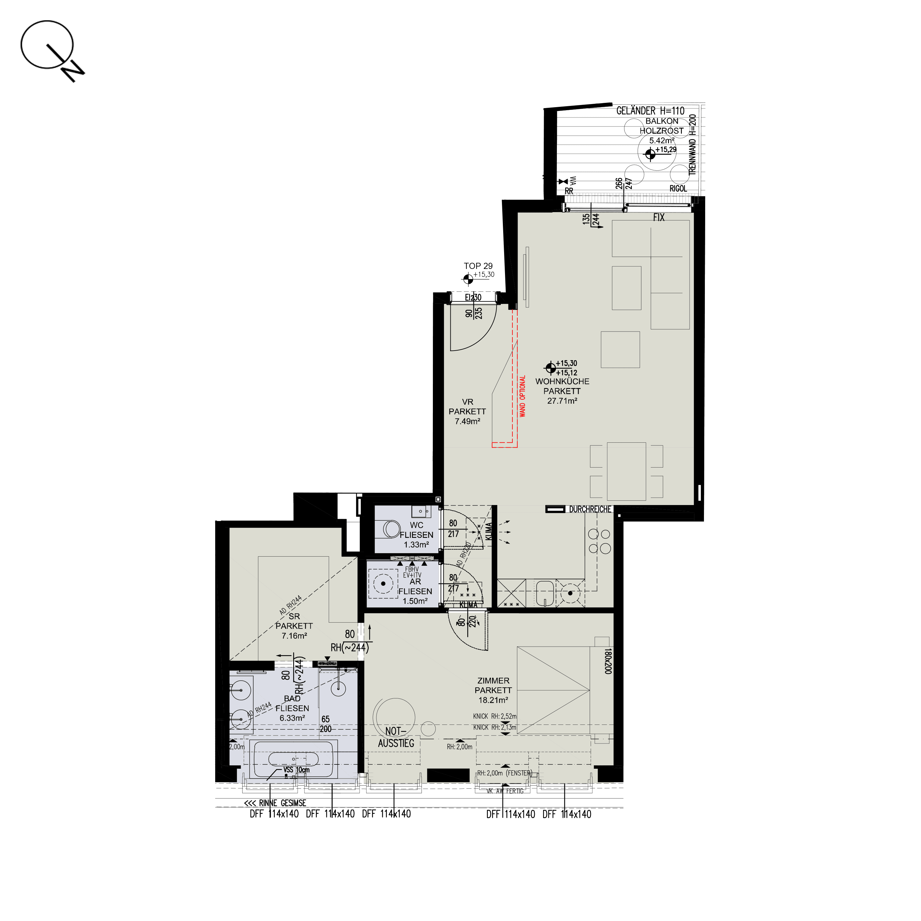 Grundriss Top 1/29 — ESSENZ No.1 — 2 Zimmer — 69,7 m² — 1st attic floor — Süd, West — Grundriss 1/3