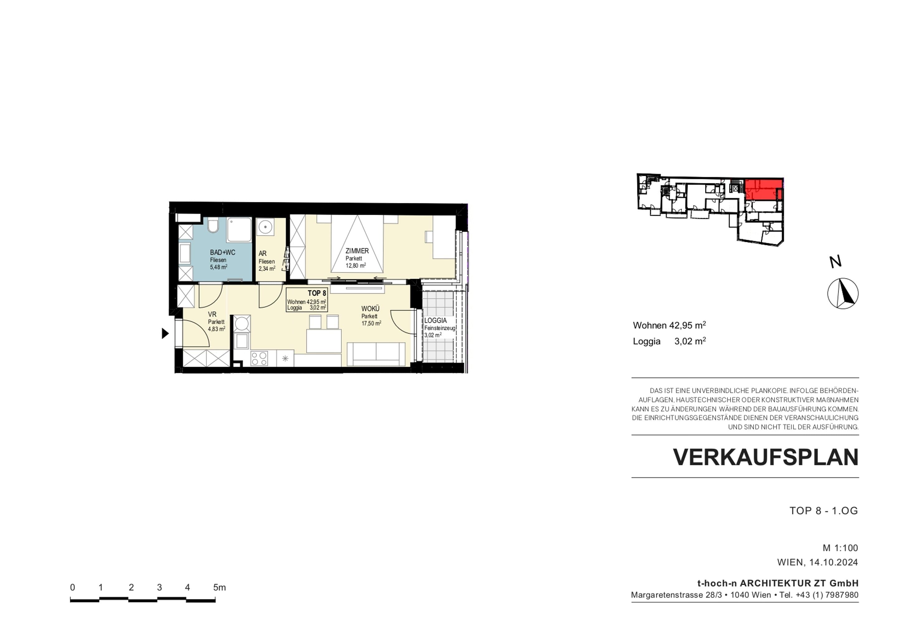 Grundriss Top 08 - Leichtfüßig — Ketzergasse 411 - Wohnoase 23 — 3 Zimmer — 43 m² — Leichtfüßig