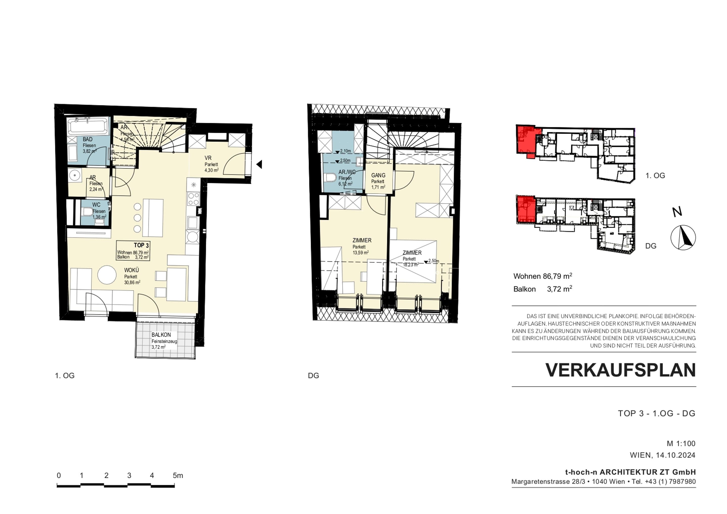 Grundriss Top 03 - Goldene Lage — Ketzergasse 411 - Wohnoase 23 — 3 Zimmer — 86,8 m² — 1st floor / Attic floor — Goldene Lage
