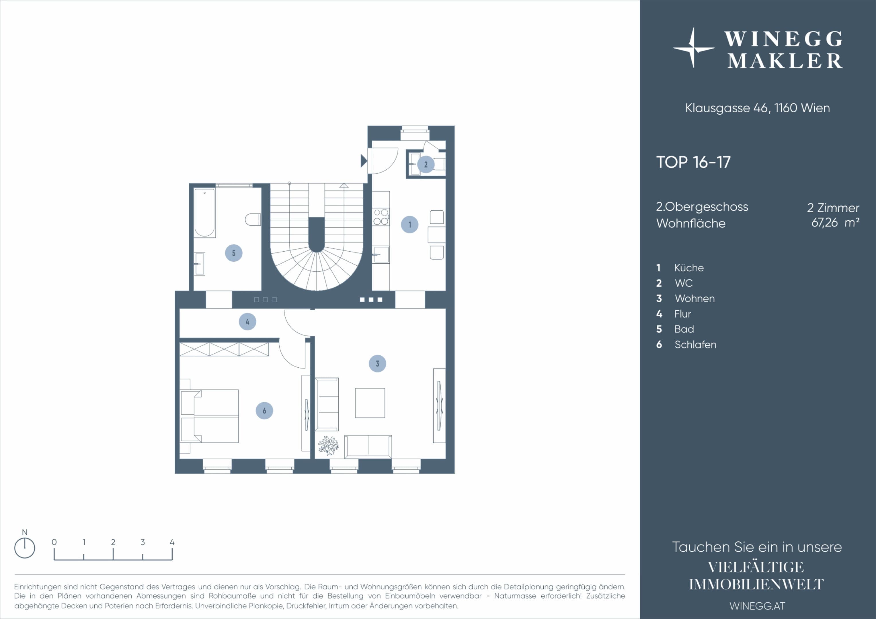 Grundriss Top 16-17 — Klausgasse 46 — 2 Zimmer — 67,3 m² — 2nd floor
