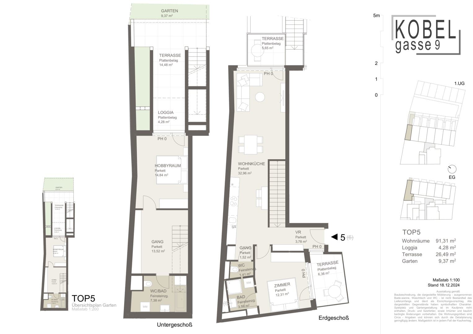 Grundriss Top 5 — Kobelgasse 9 — 3 Zimmer — 91,3 m² — Ground floor — NOS — Grundriss 2/2