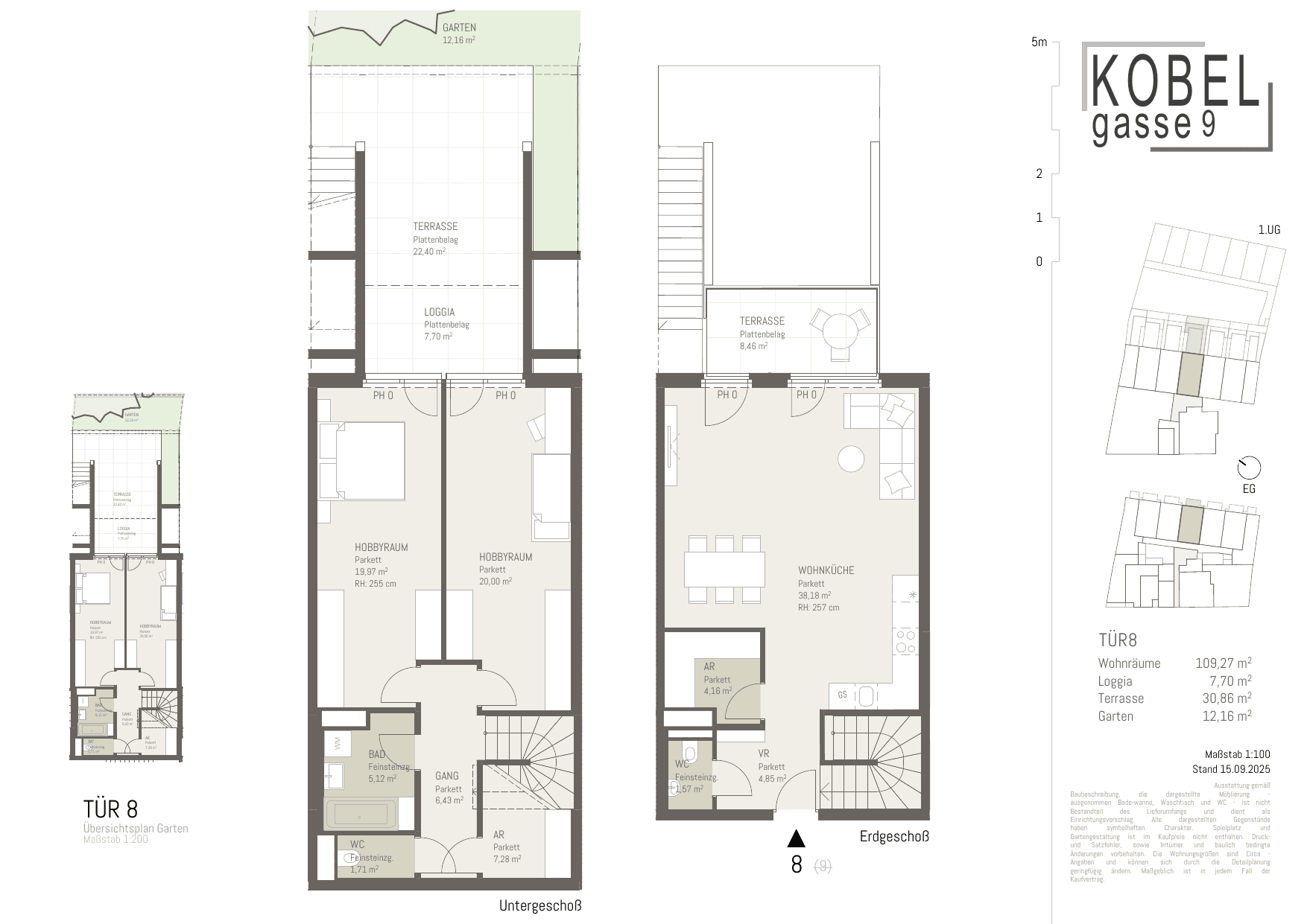 Grundriss Top 8 — Kobelgasse 9 — 4 Zimmer — 109,7 m² — Ground floor — NO — Grundriss 1/2