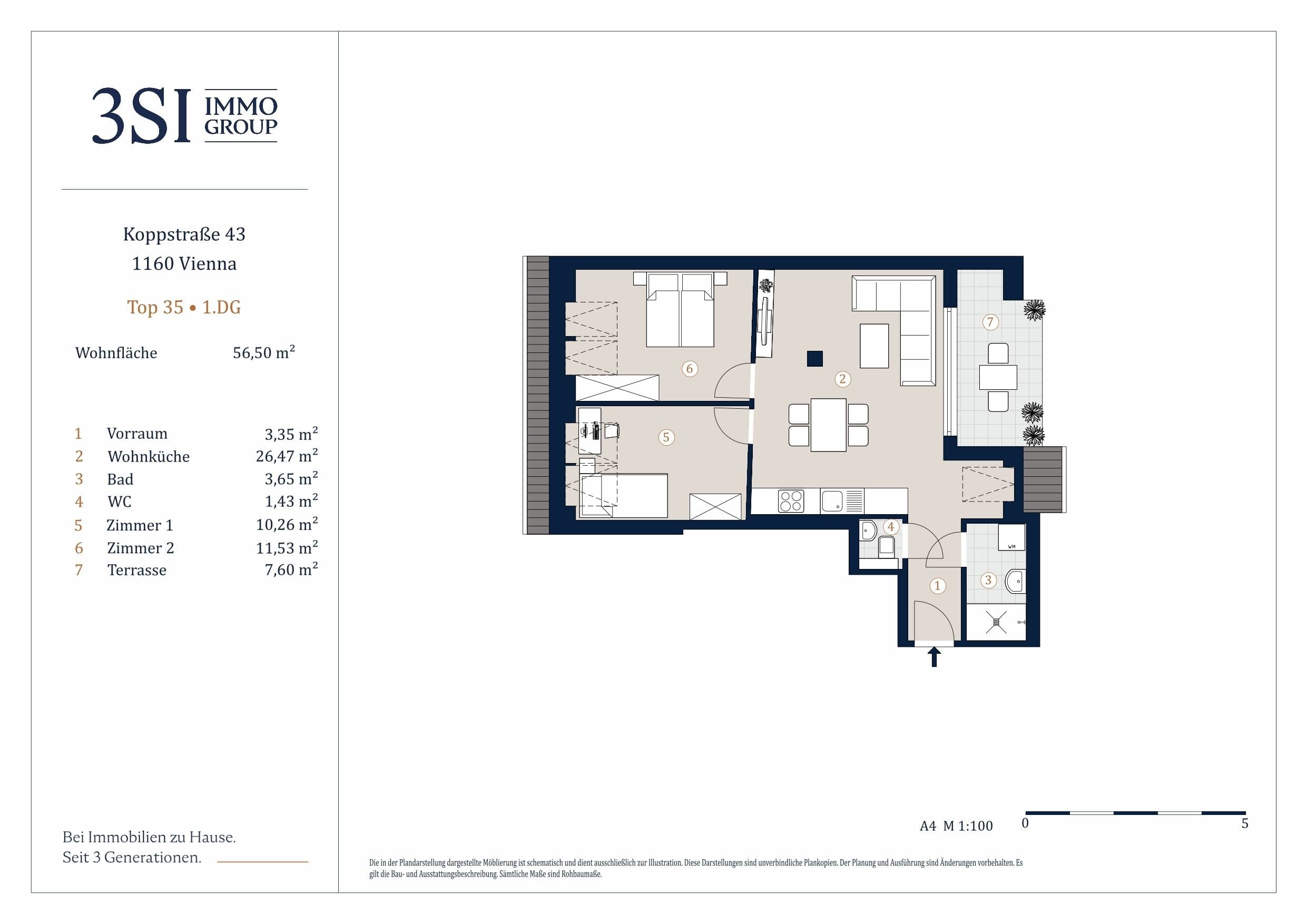 Grundriss Top 35 — Koppstraße 43 – Skyline Living — 3 Zimmer — 56,5 m² — 1st attic floor — West