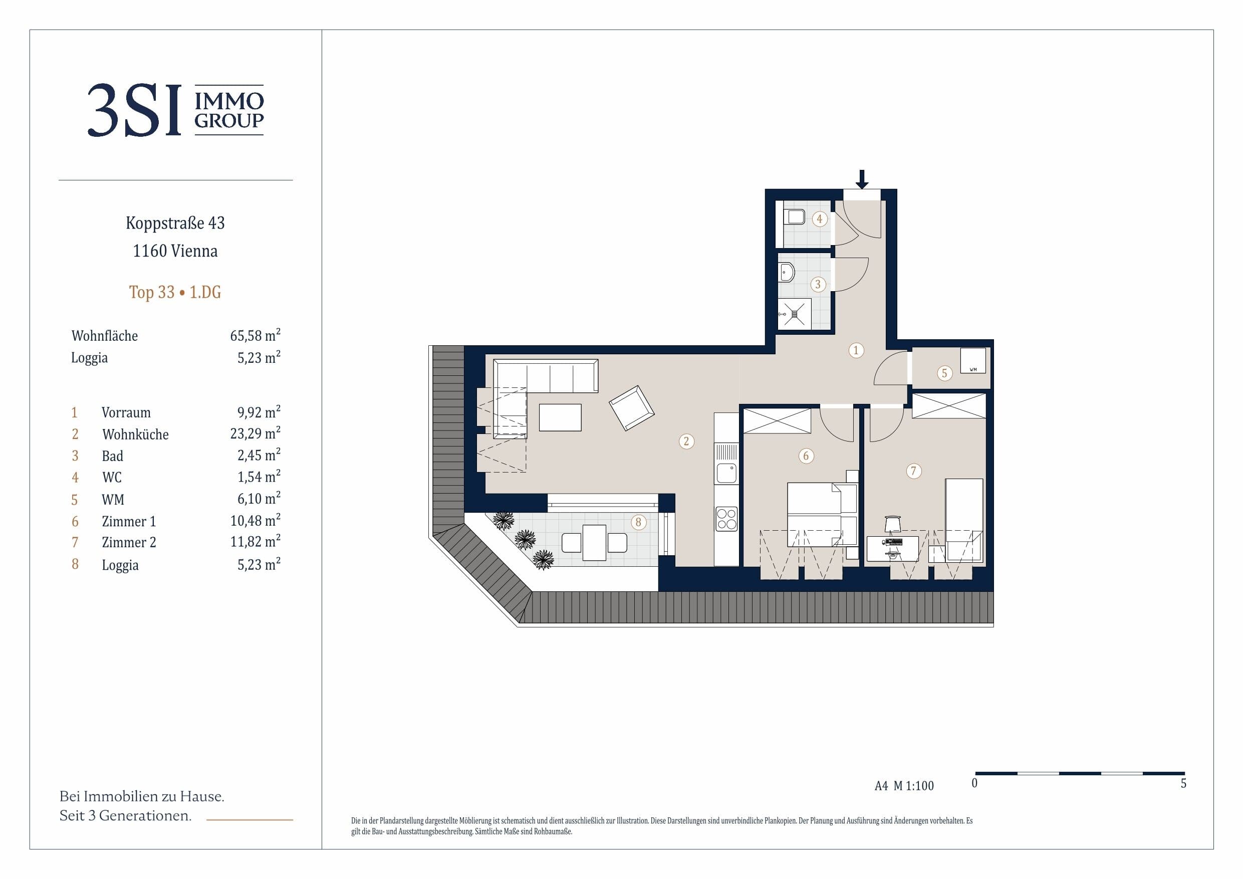 Grundriss Top 33 — Koppstraße 43 – Skyline Living — 3 Zimmer — 65,6 m² — 1st attic floor — Nordost