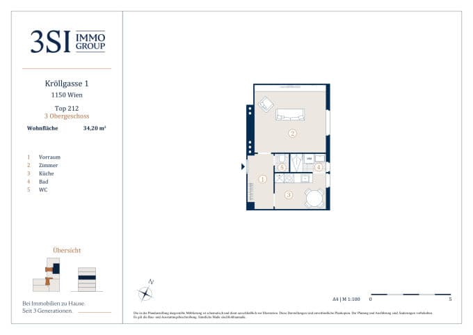 Grundriss 2/12 — Kröllgasse 1 — 1 Zimmer — 34,2 m² — 3rd floor — Grundriss 3/4