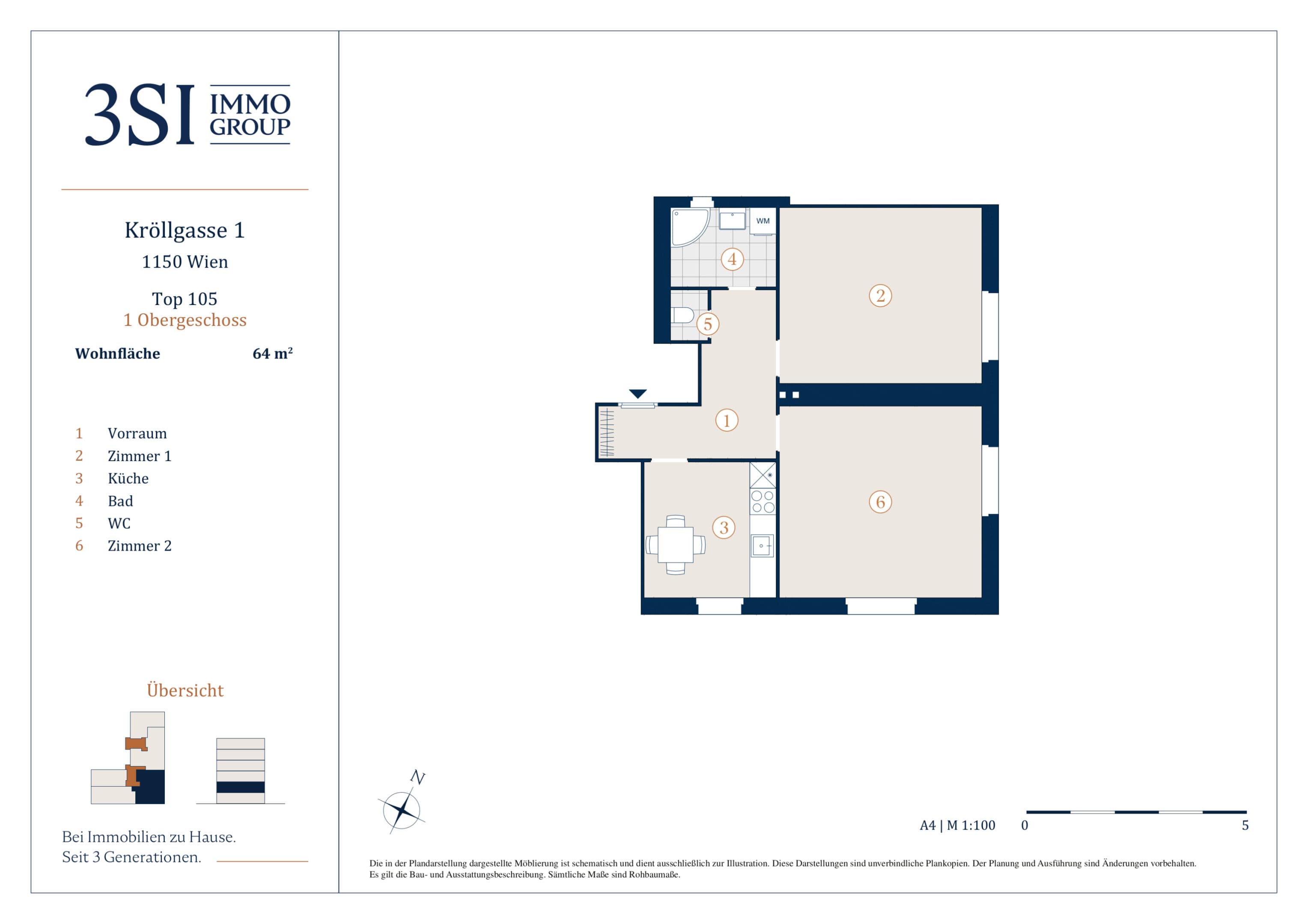 Grundriss 1/5 — Kröllgasse 1 — 2 Zimmer — 64 m² — 1st floor — Grundriss 1/2