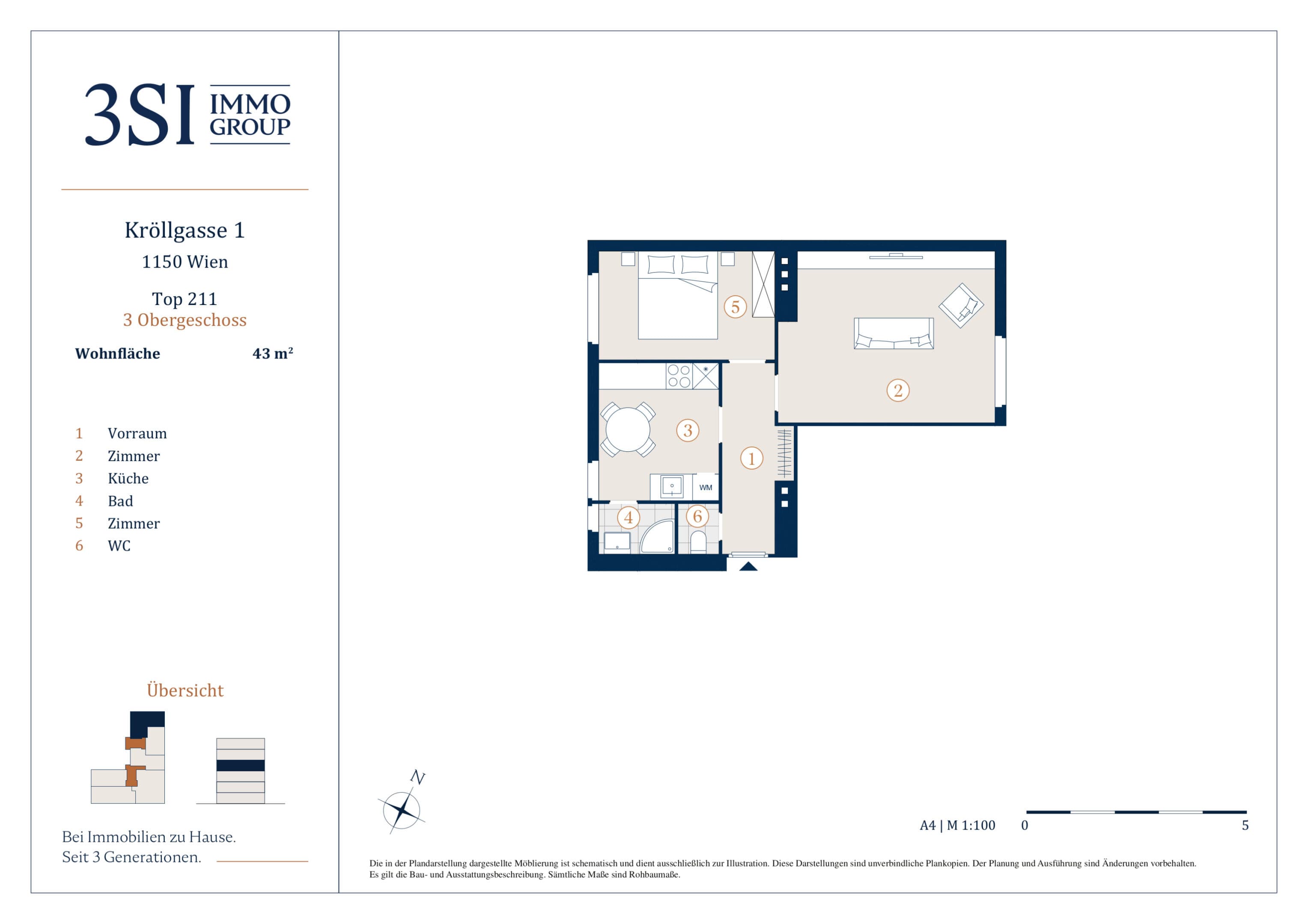 Grundriss 2/11 — Kröllgasse 1 — 2 Zimmer — 43 m² — 3rd floor — Grundriss 2/3