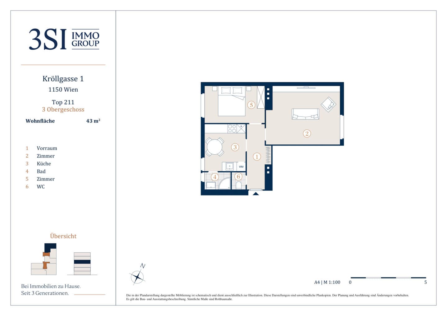 Grundriss 2/11 — Kröllgasse 1 — 2 Zimmer — 43 m² — 3rd floor — Grundriss 3/3