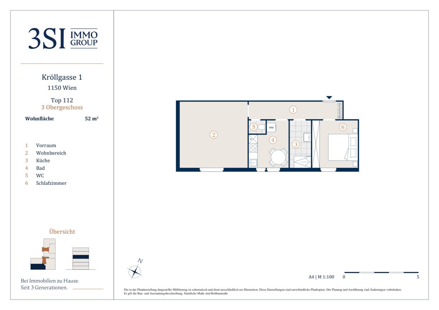 Grundriss 1/12 — Kröllgasse 1 — 2 Zimmer — 52 m² — 3rd floor — Grundriss 1/2