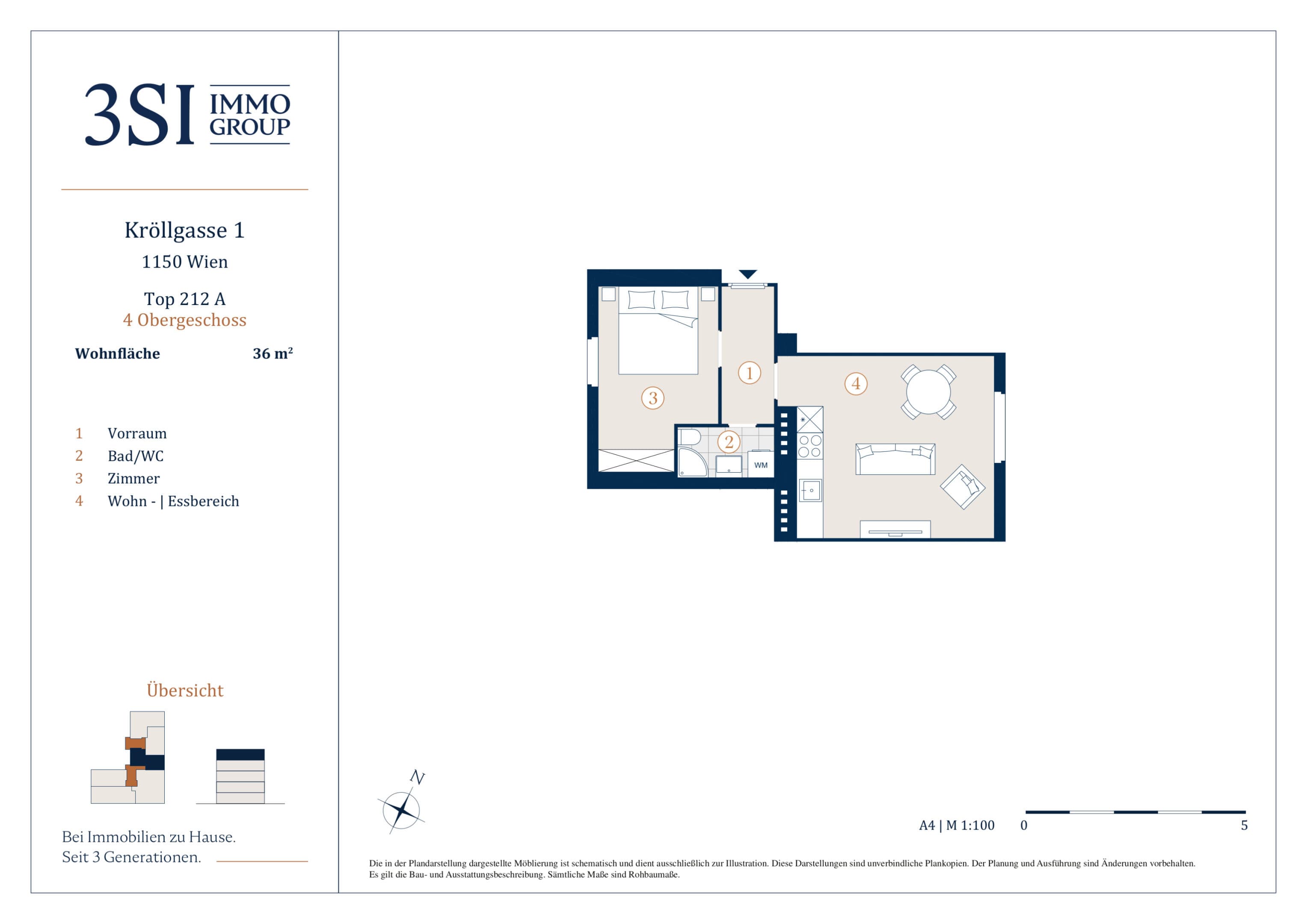 Grundriss 2/12a — Kröllgasse 1 — 2 Zimmer — 36 m² — 4th floor — Grundriss 2/4