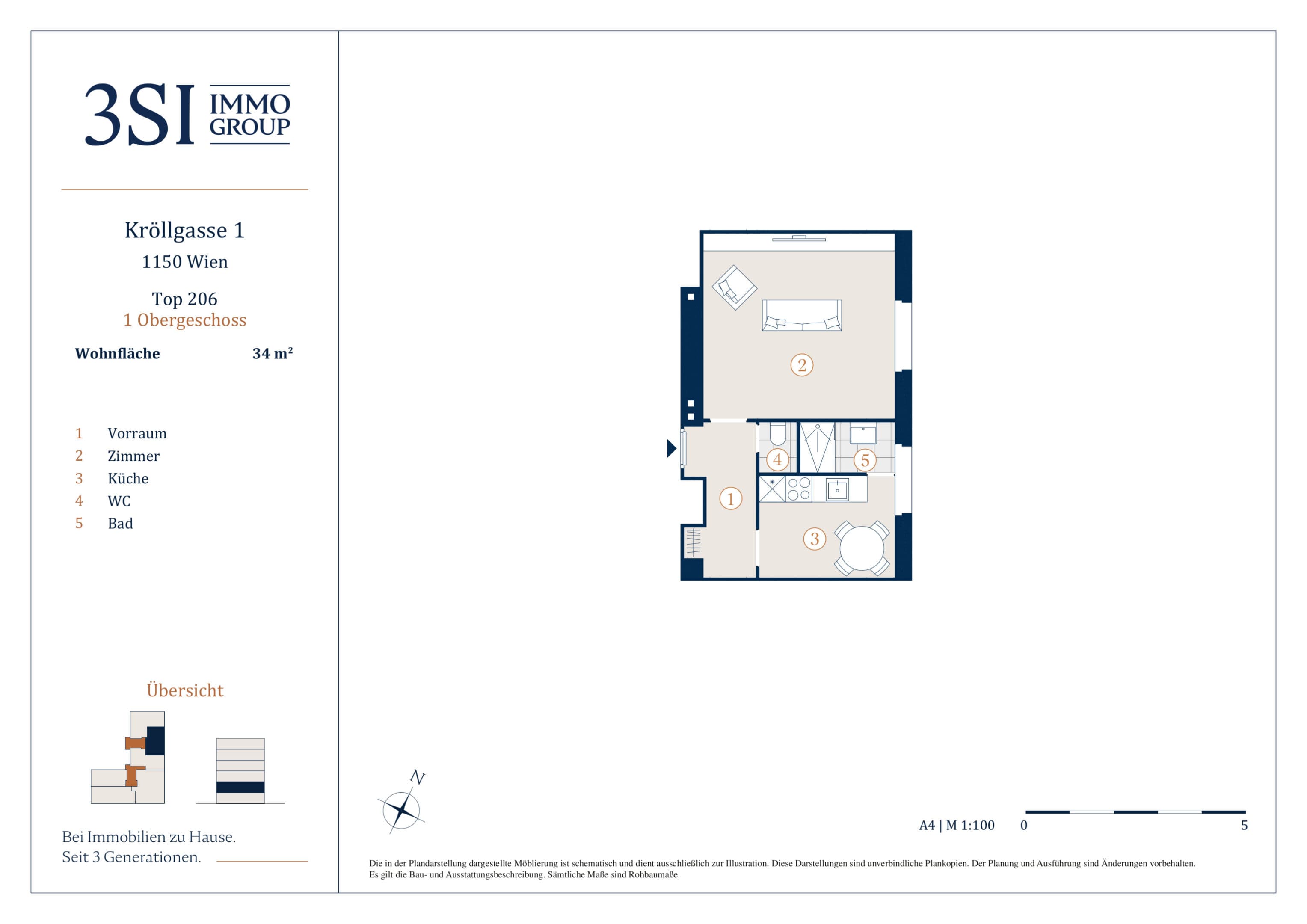 Grundriss 2/6 — Kröllgasse 1 — 1 Zimmer — 34 m² — 1st floor