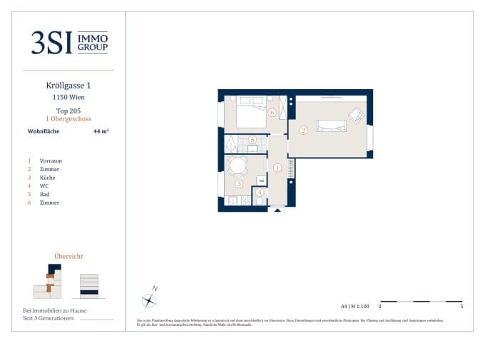 Grundriss 2/5 — Kröllgasse 1 — 2 Zimmer — 44 m² — 1st floor — Grundriss 2/2