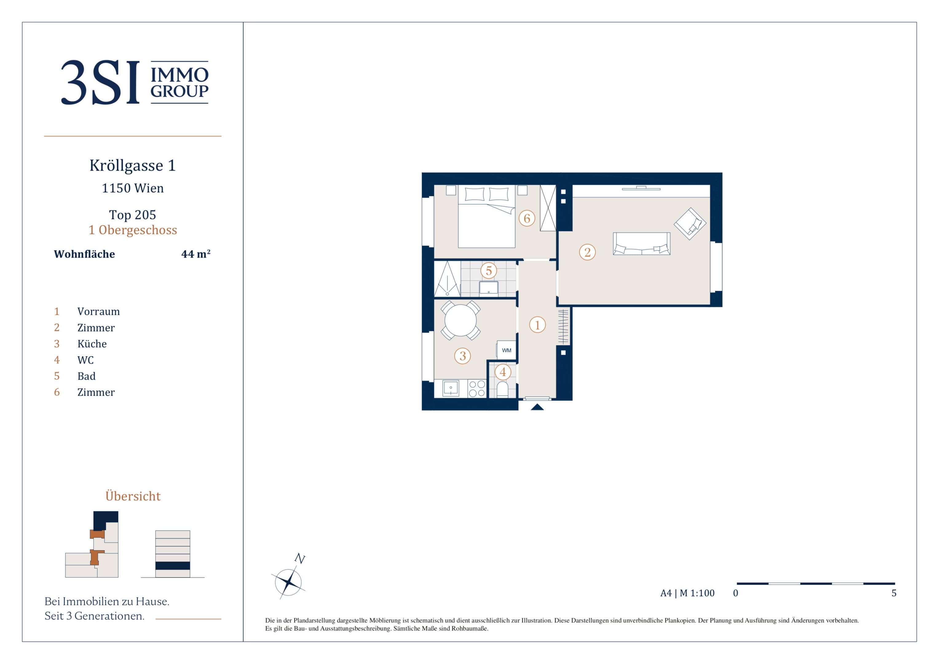 Grundriss 2/5 — Kröllgasse 1 — 2 Zimmer — 44 m² — 1st floor — Grundriss 1/2