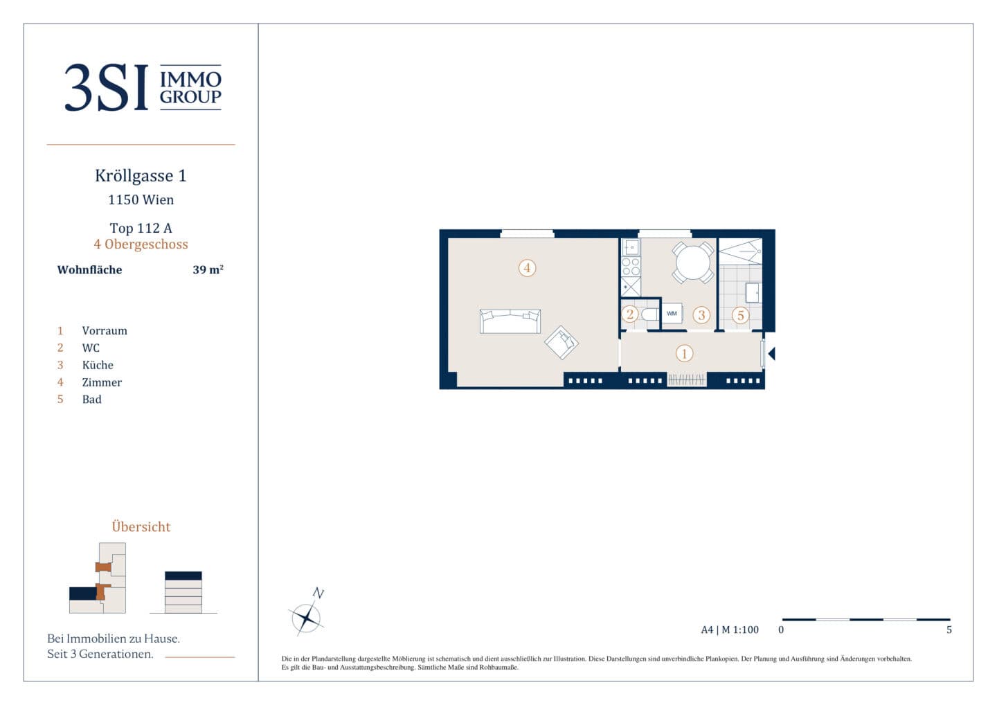 Grundriss 1/12a — Kröllgasse 1 — 1 Zimmer — 39 m² — 4th floor — Grundriss 1/2