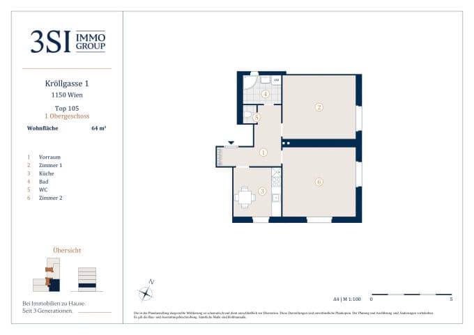 Grundriss 1/5 — Kröllgasse 1 — 2 Zimmer — 64 m² — 1st floor — Grundriss 2/2