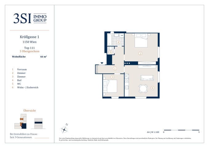 Grundriss 1/11 — Kröllgasse 1 — 3 Zimmer — 66 m² — 3rd floor